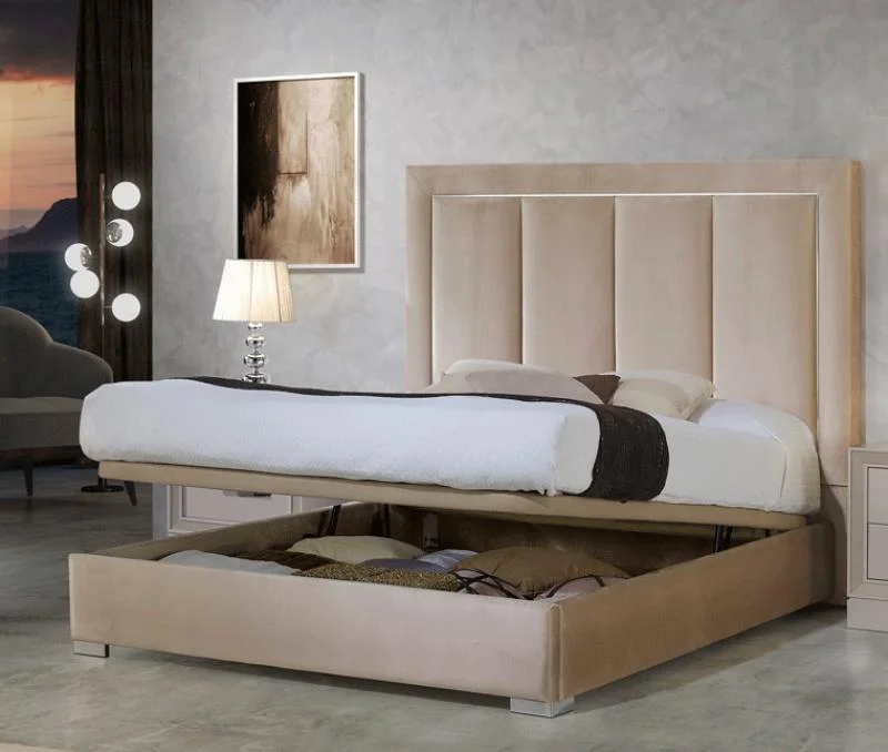 Premium Beige Microfiber Upholstery King Size Bed Made in Spain ESF Monica