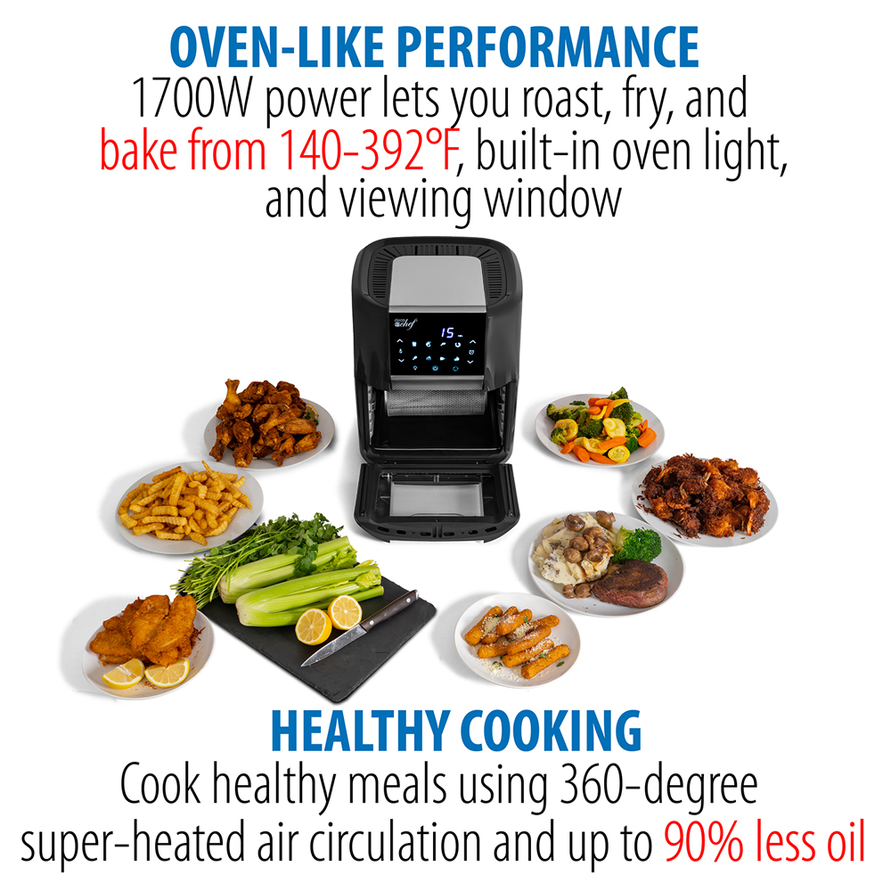 Deco Chef AIRD12BLK 12.7QT Digital Air Fryer Oven, with 3 Racks, Rotisserie, 8 Meal Presets Black Bundle with 1 Year Extended Protection Plan