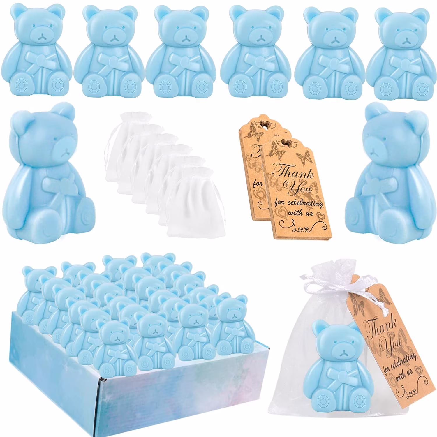 24 Pcs Bear Soap Favors Baby Shower Soap Favors for Guests,Blue Bear Soaps Baby Shower for Boy