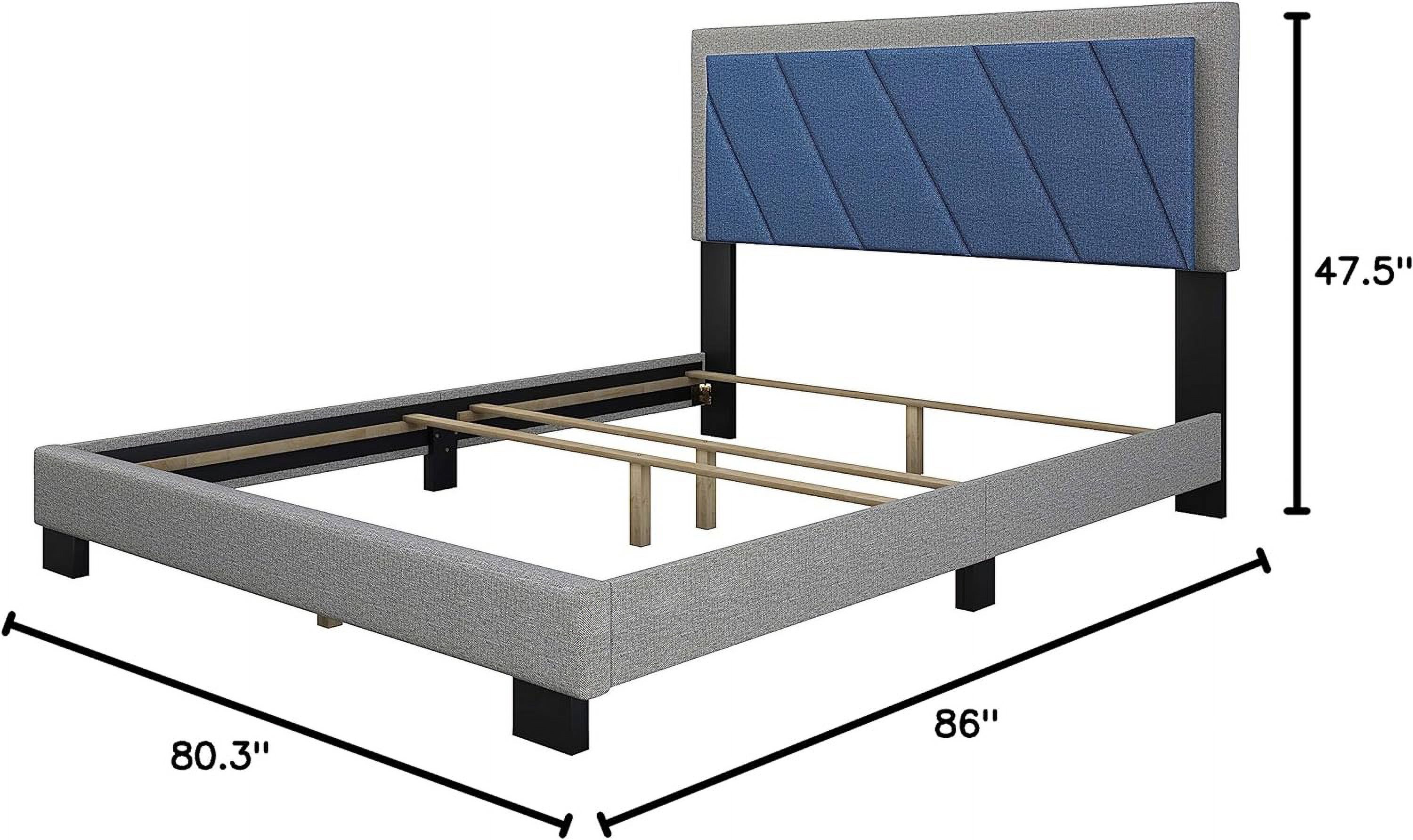 Diagonal Upholstered Platform Bed With Headboard And Durable Mattress Foundation With Strong 4 Wood Slat Supports, Box Spring Required: King, Blue/Gray