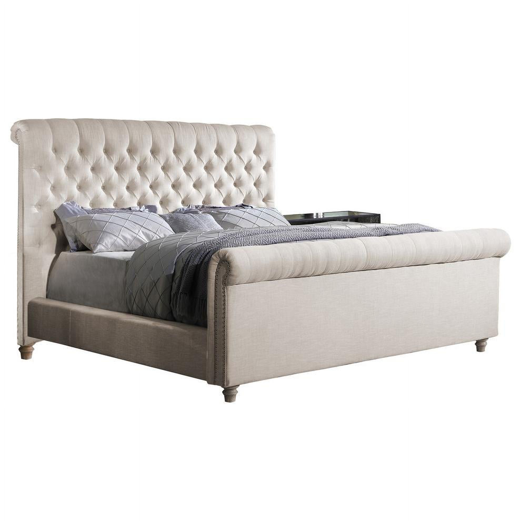 Best Master Marseille Fabric Upholstered Tufted Cal King Bed in Cream