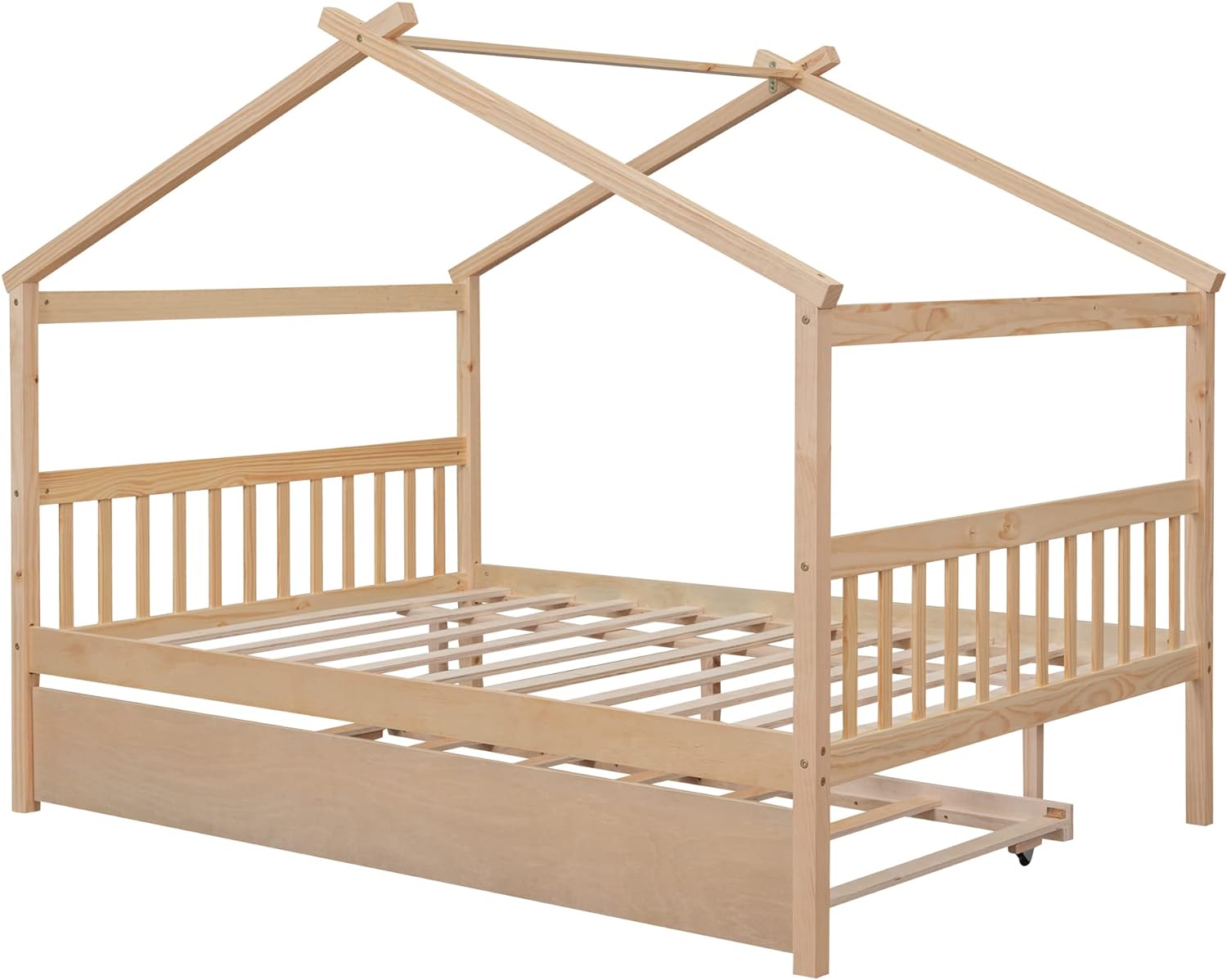 Full House Bed With Trundle Wooden Bed Frame With Roof