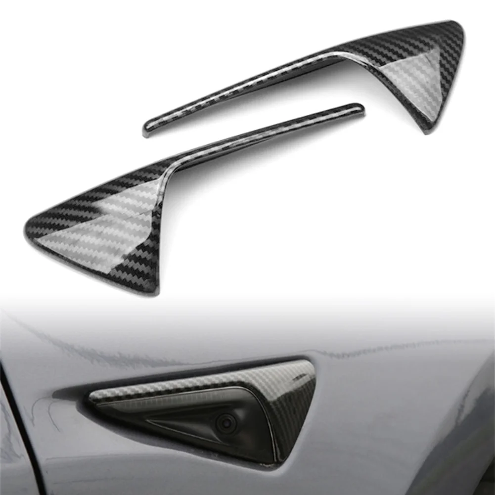 ZS 2pcs Carbon Fiber Style Car Air Vent Hood Intake Fender Cover Trim w/ Logo For Tesla Model 3 X S Universal