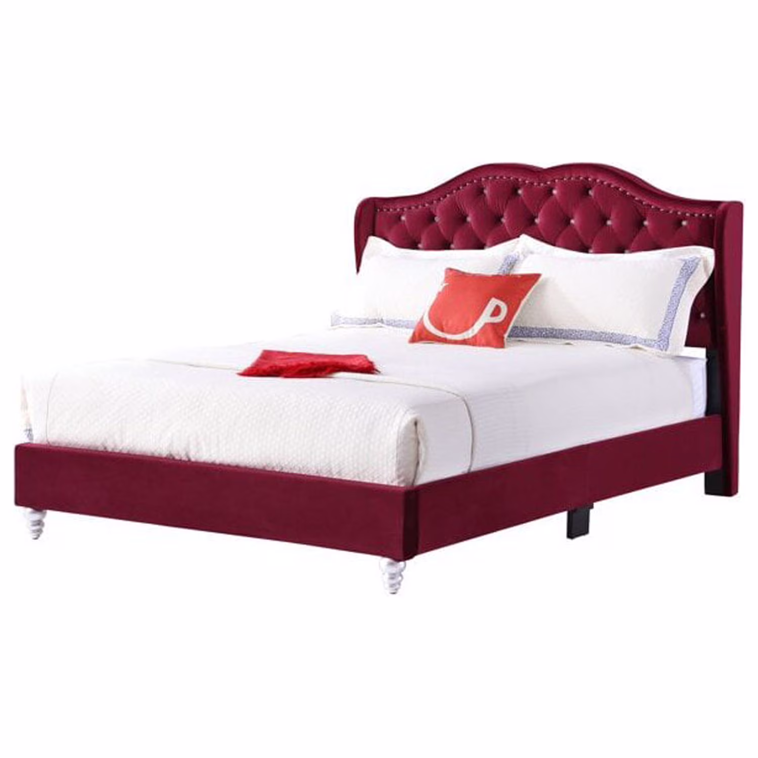 LYKE Home King Upholstered Bed , Cherry