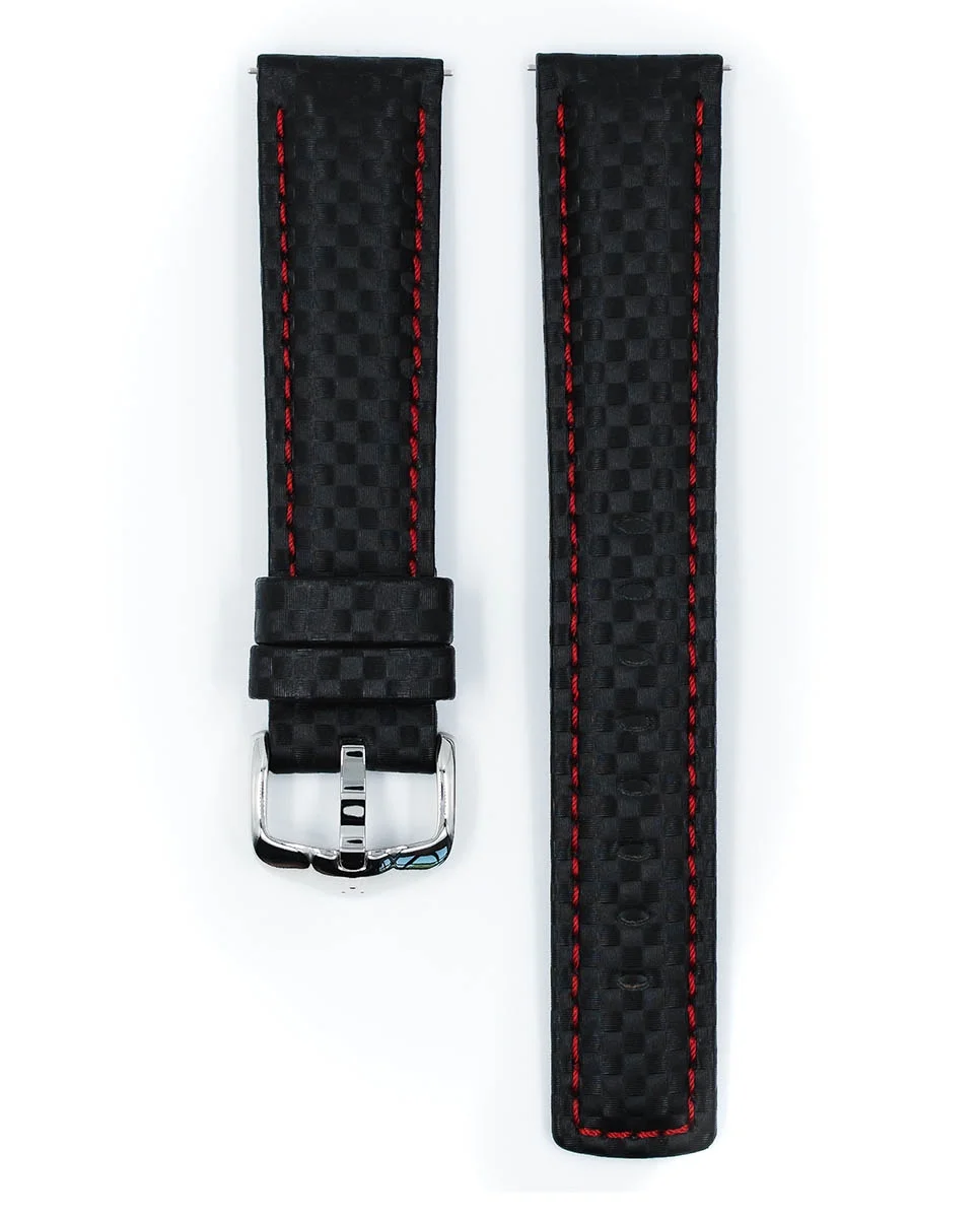 Hirsch Carbon Leather Watch Strap - Black - L - 18mm - Water Resistant