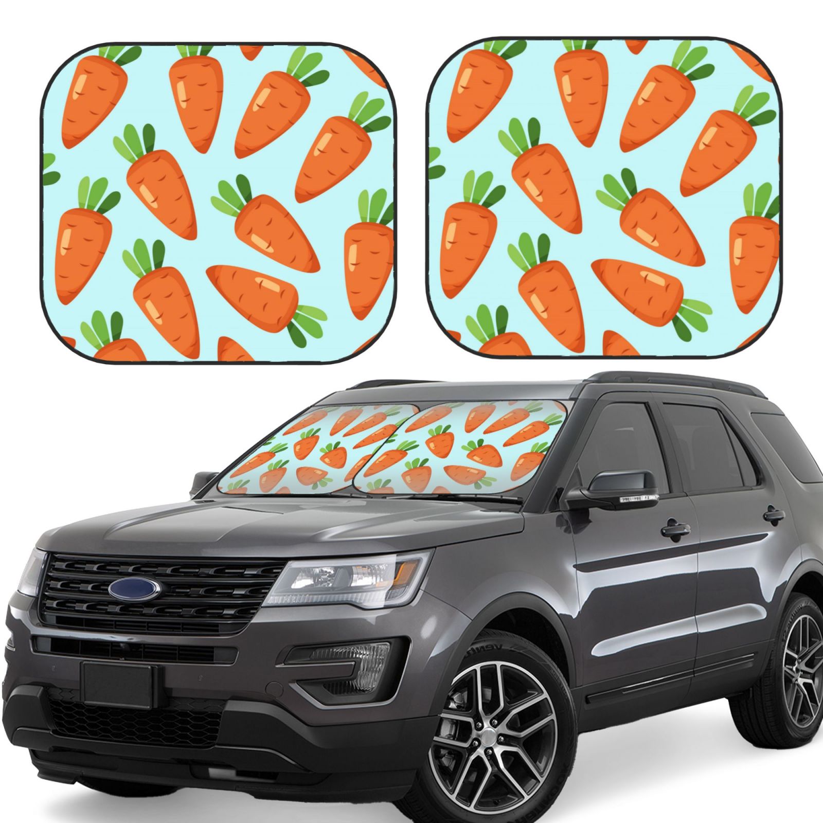 Lukts Cartoon Carrot Print 2 Piece Car Sun Shade Windshield,Foldable Car Shade Front Windshield With Keeps Your Vehicle Cool, For Most Sedans Suv And Trucks - Small
