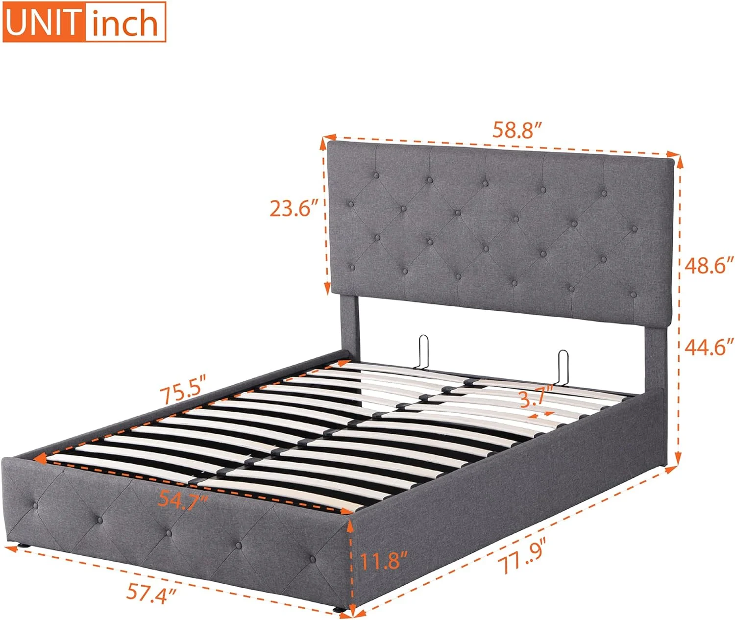 Full Size Upholstered Platform Bed With Storage Underneath, Full Bed Frame With Gas Lift Up Storage, Lift Storage Bed, Grey