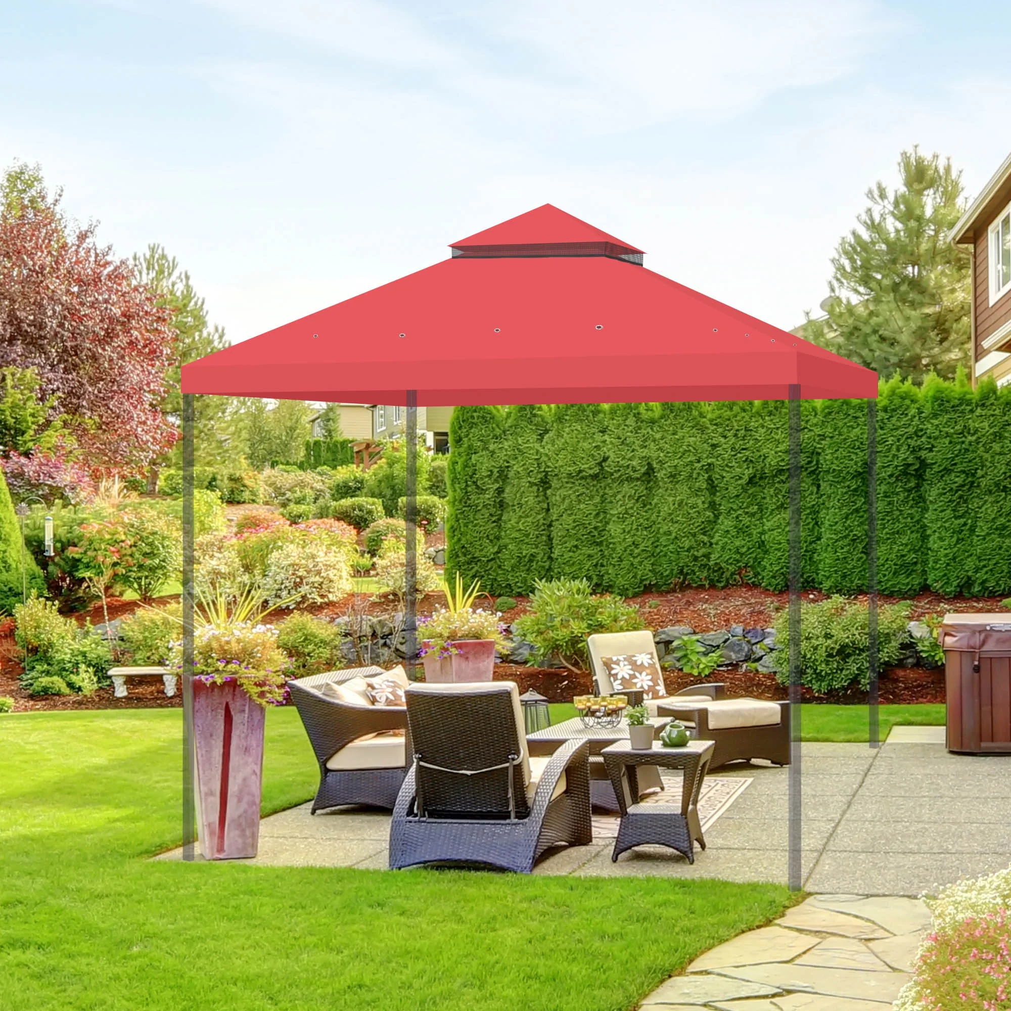 Yescom 10x10 Ft 2-Tier Canopy Top Replacement for Petpvilit Gazebo Outdoor Yard Garden Patio Cover Red