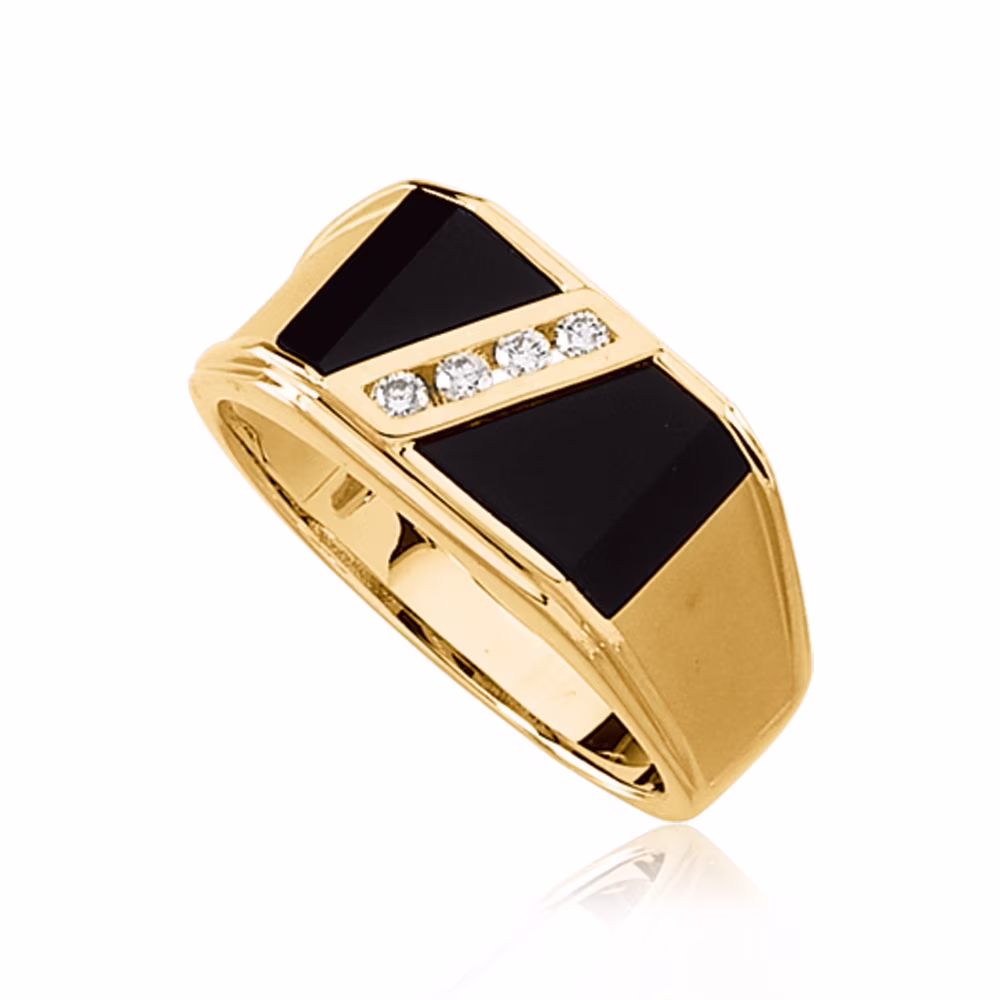 The Black Bow Onyx and 1/8 Carat Diamond Ring in 14K Yellow Gold - Size 11