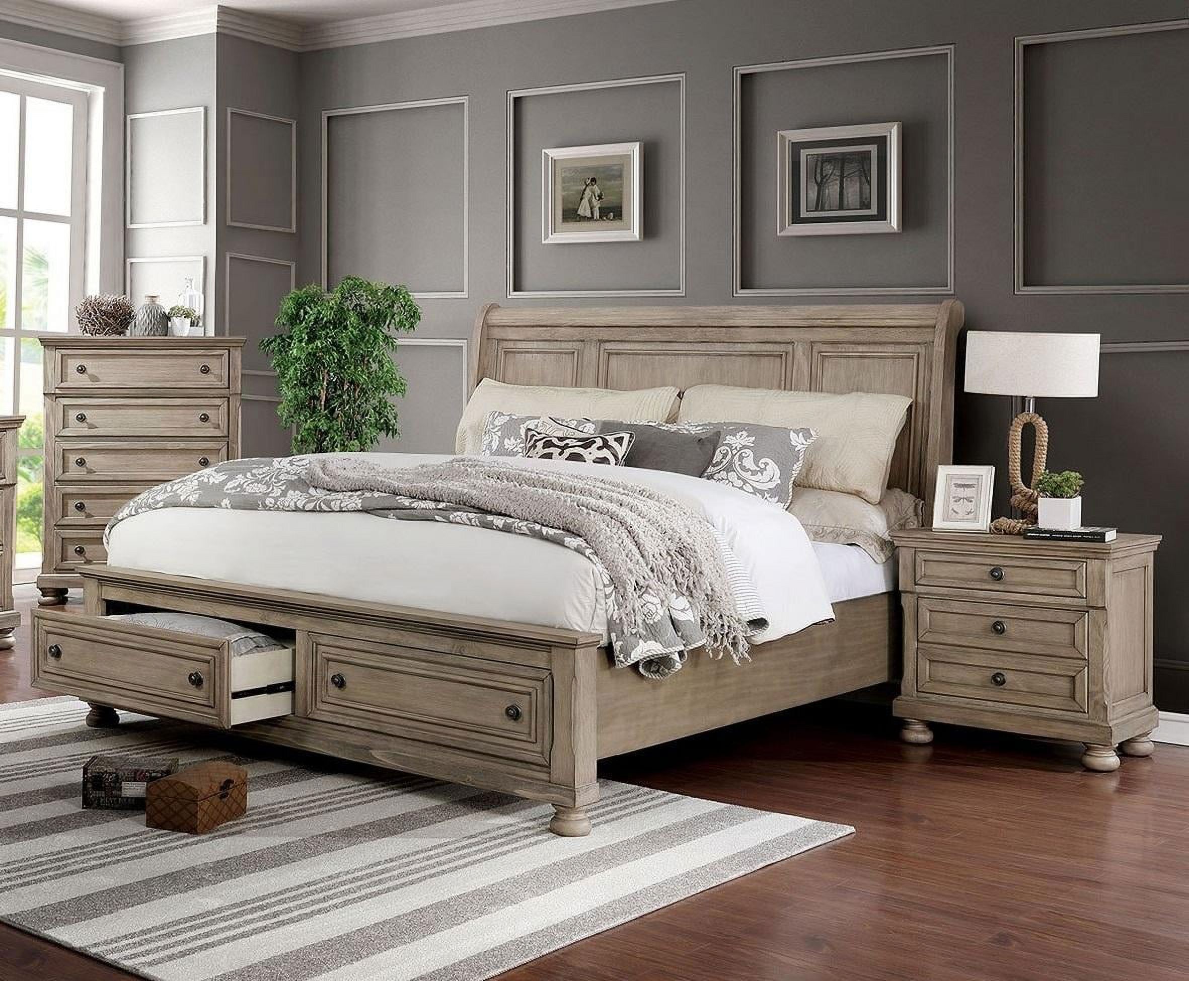 Transitional Gray Solid Wood King Bedroom Set 3pcs FOA CM7568 Wells