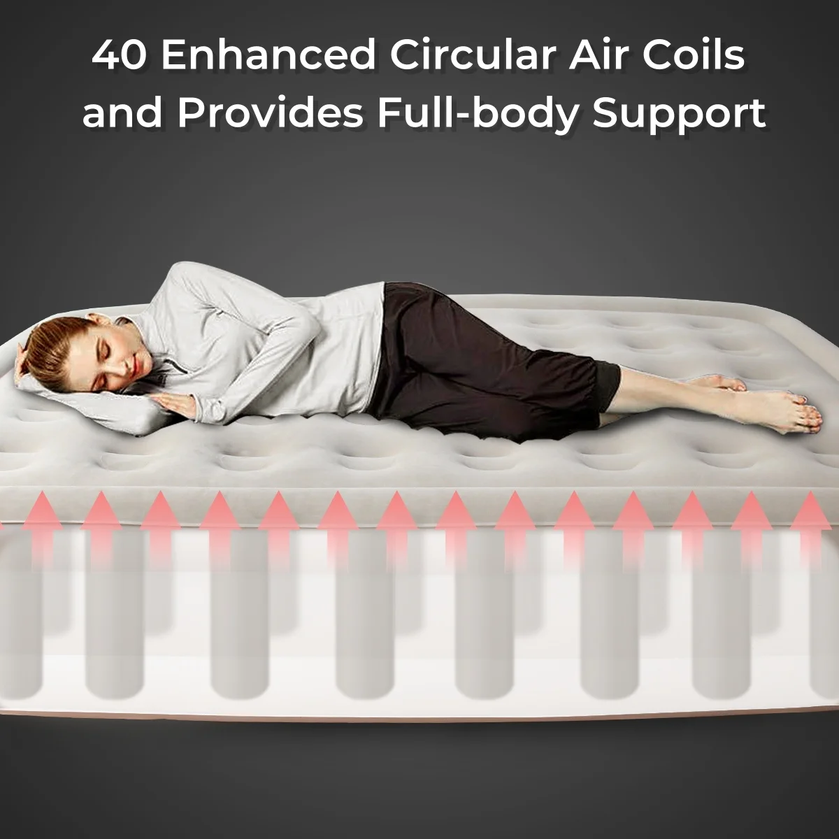 Inflatable Queen Air Mattress with Built-in Pump, 16in Twin Elevated Durable Air Bed 660lb Max, Grey