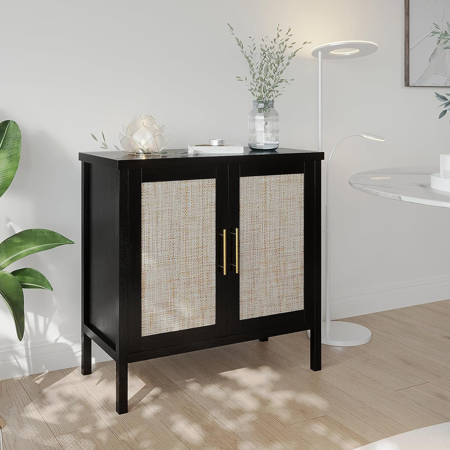 RichYa Rattan Storage Cabinet Buffet Cabinet Sideboard Cupboard for Hallway Entry Living Room 31.5