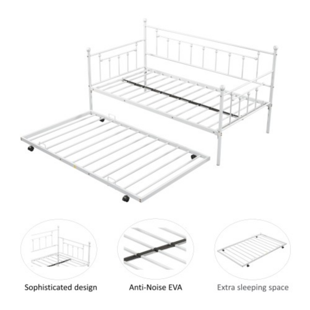 Daybed with Trundle LIGHT GREY + Metal
