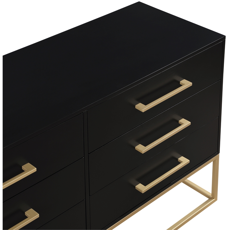 Meridian Furniture Maxine Black Dresser with Gold Metal Legs and Handle