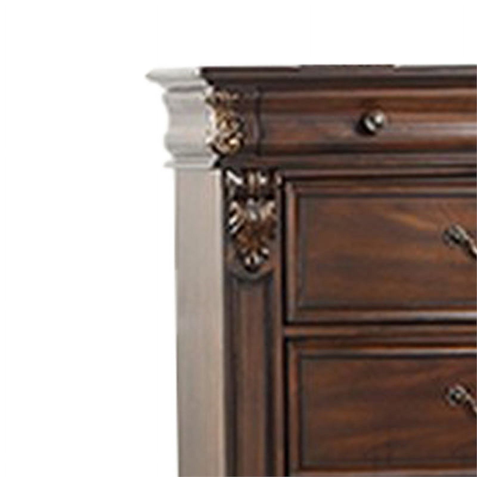 6 Drawer Wooden Chest with Molded and Carved Details, Brown