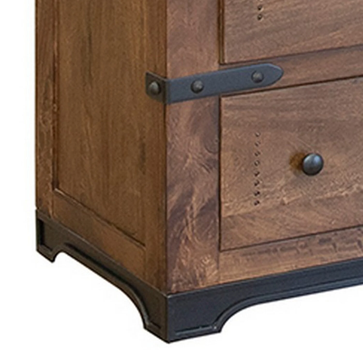 BenJara Umey 70 Inch Wide 7 Drawer Dresser with Iron Belt Accents, Brown Mango Wood