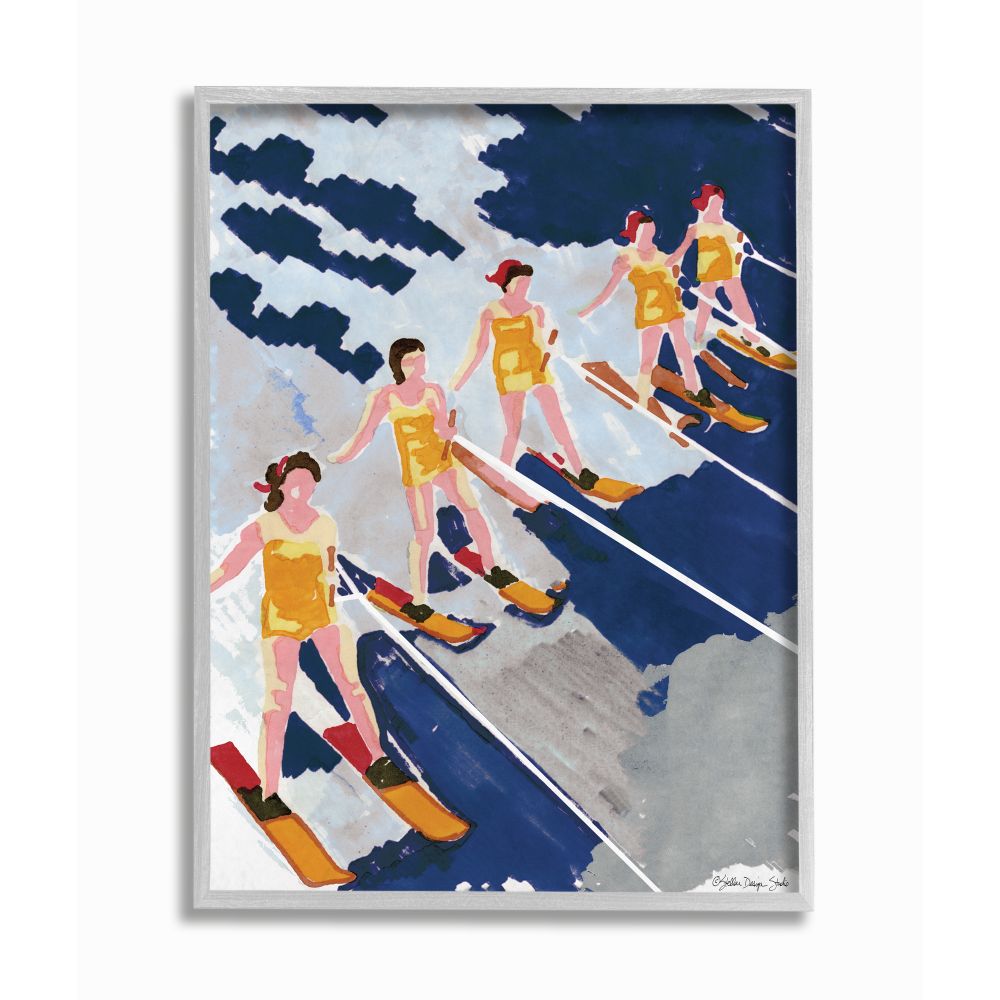 Stupell Industries Retro Waterski Women Blue Yellow Watercolor Painting Framed Wall Art Design by Stellar Design Studio, 11