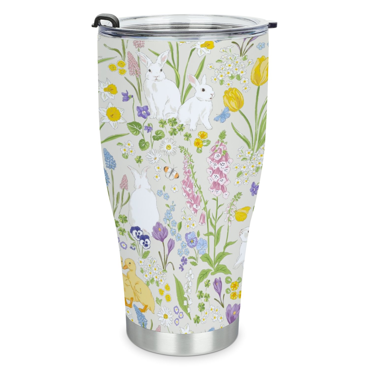 Hidove Stainless Steel Tumbler, Cute Bunny and Duckling in Spring 30oz Leak Proof & Stainless Steel Bottle for Hot & Cold Drinks - Coffee Travel Mug, Water Metal Canteen, Thermal Cup