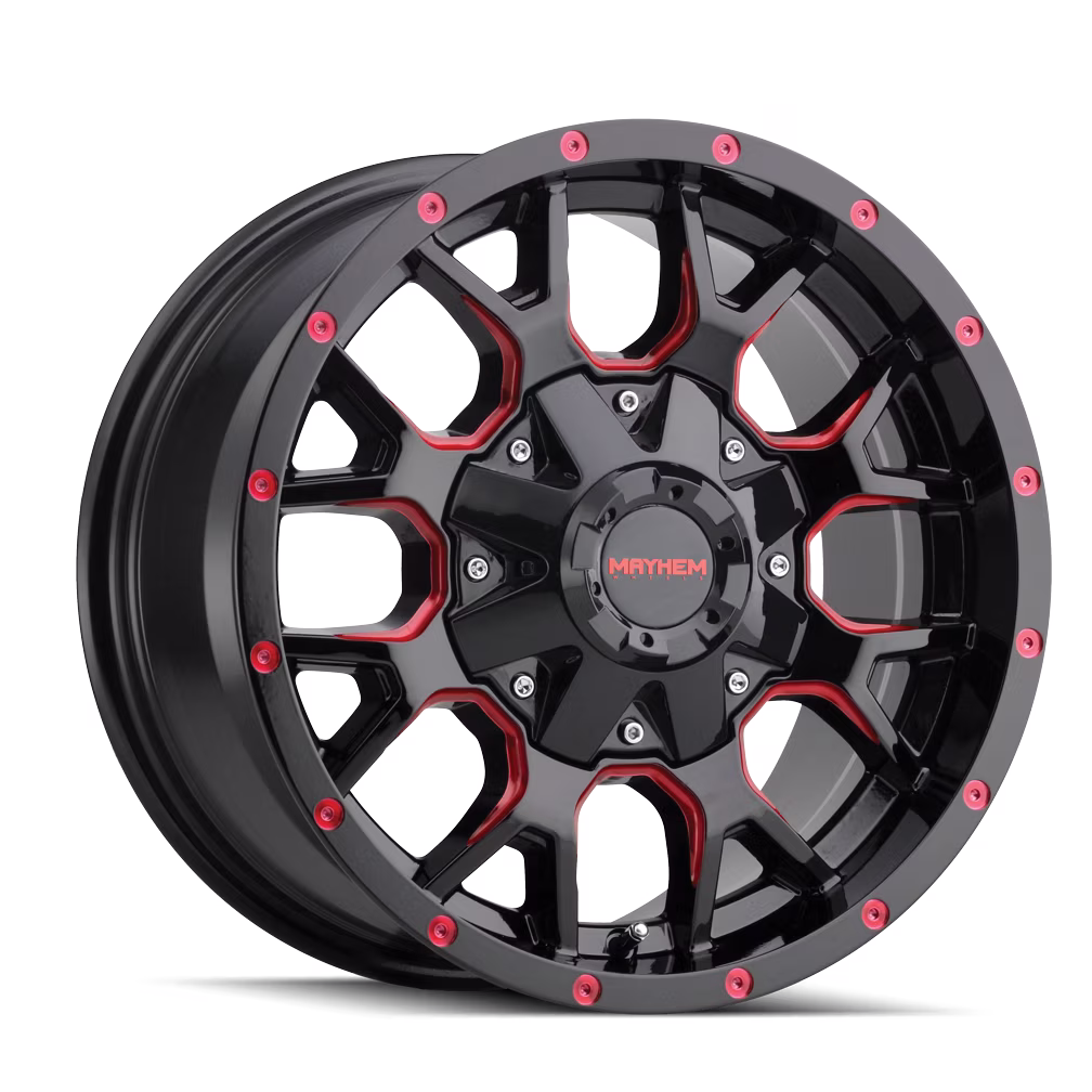 MAYHEM WARRIOR-8015 18X9 6X135/6X139.7 -12ET 106CB BLACK W/PRISM RED