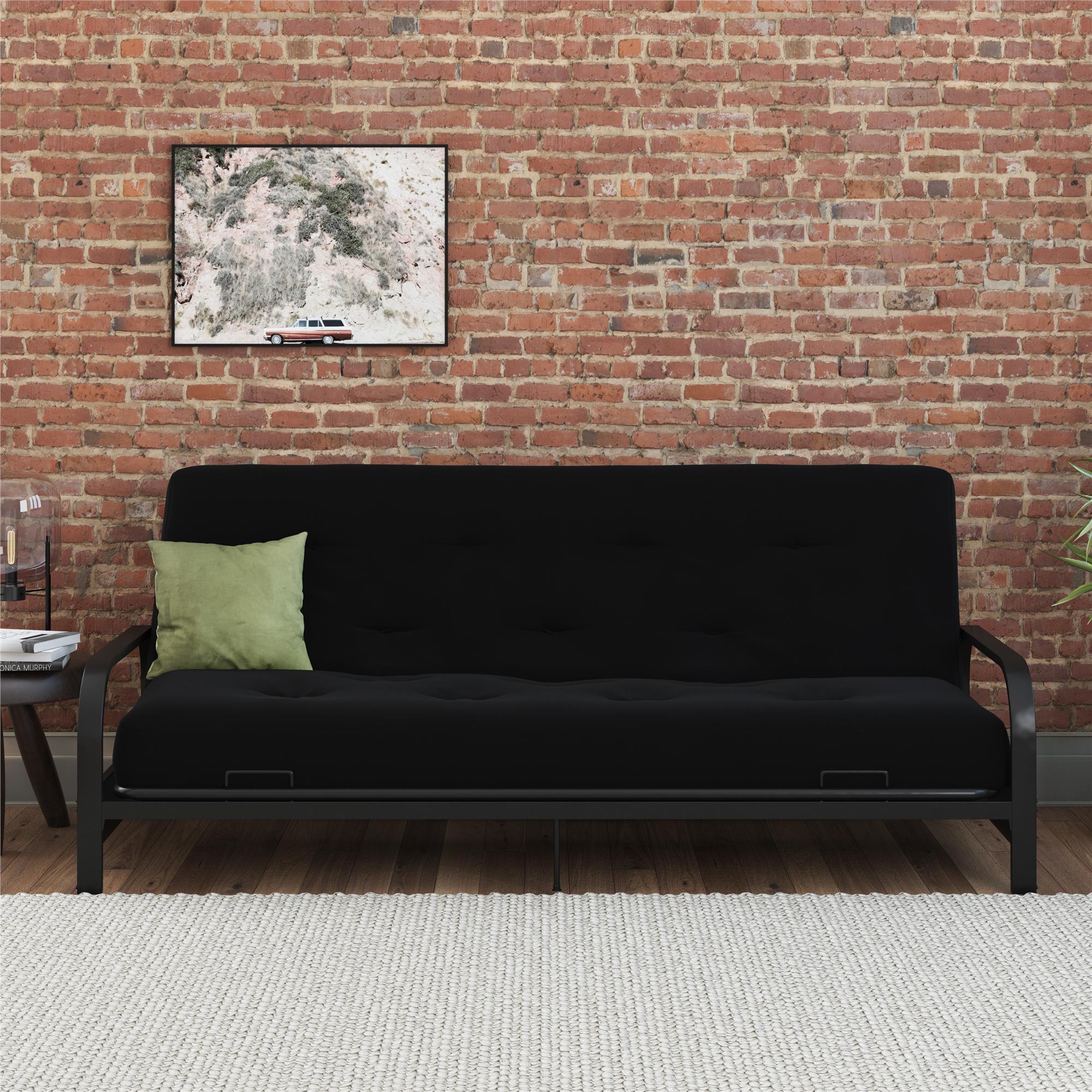 RealRooms Cozey 8-Inch Pocket Spring Coil Futon Mattress, Polyester Linen, Full, True Black