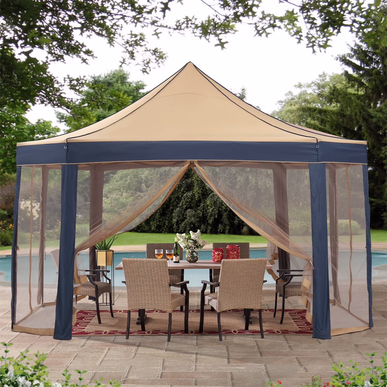 Outdoor Basic 8-Sided Pop up Gazebo Canopy with Mosquito Netting Patio Backyard Tent