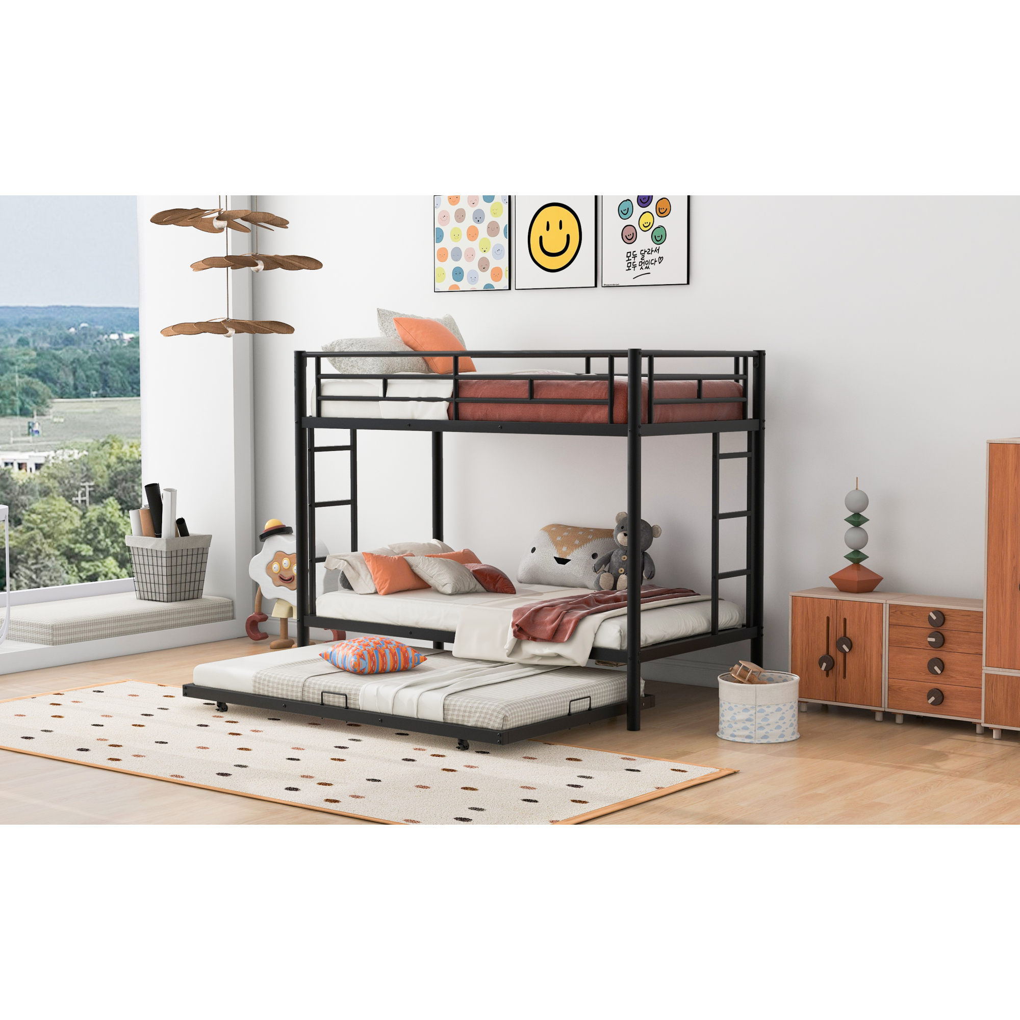 Twin over Twin Bunk Bed with Trundle, Black
