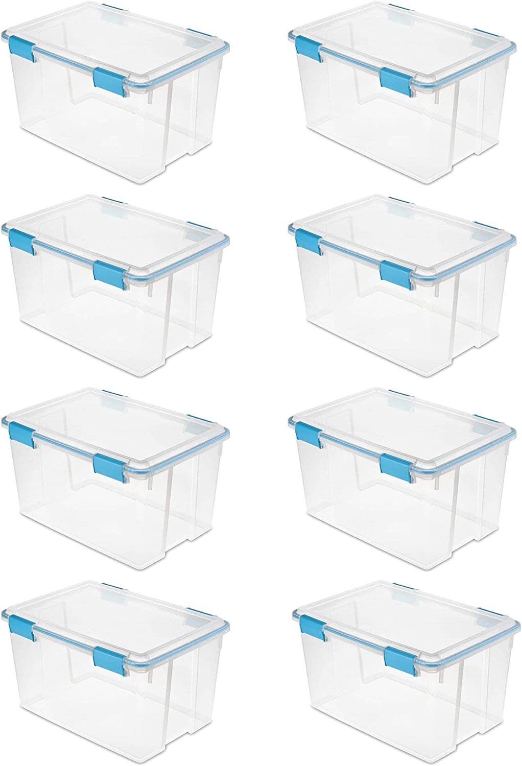 54 Quart Clear Plastic Stackable Storage Container Box Bin with Air Tight Gasket Seal Latching Lid Long Term Organizing Solution, 8 Pack