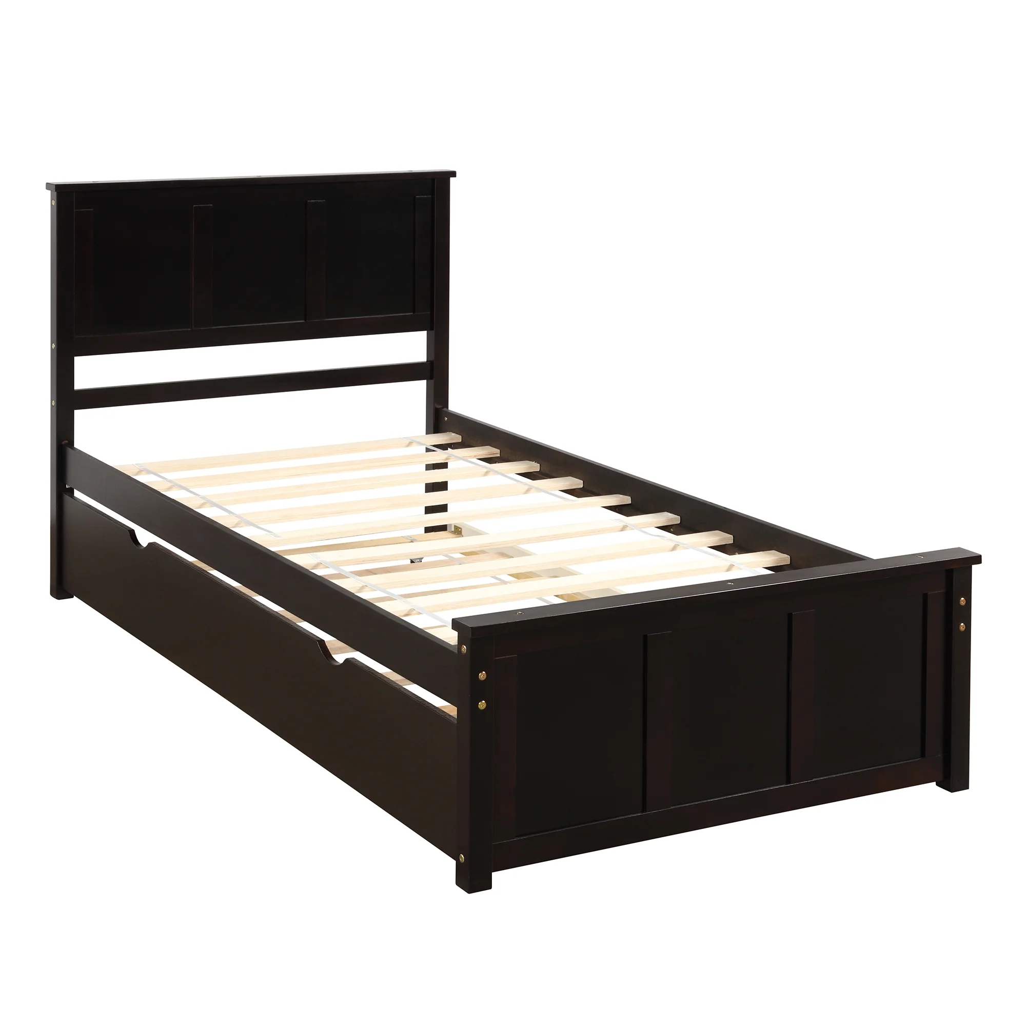 Churanty Twin Bed Frames with Headboard, Wood Twin Bed with Trundle,Espresso