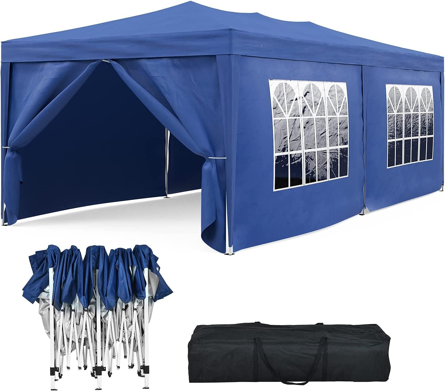 TABU 10' x 20'  EZ Pop Up Canopy Tent with Removable 6 Sidewalls and Carrying Bag,Outdoor Portable Canopy,Waterproof Gazebo for Party Wedding Picnics, Blue