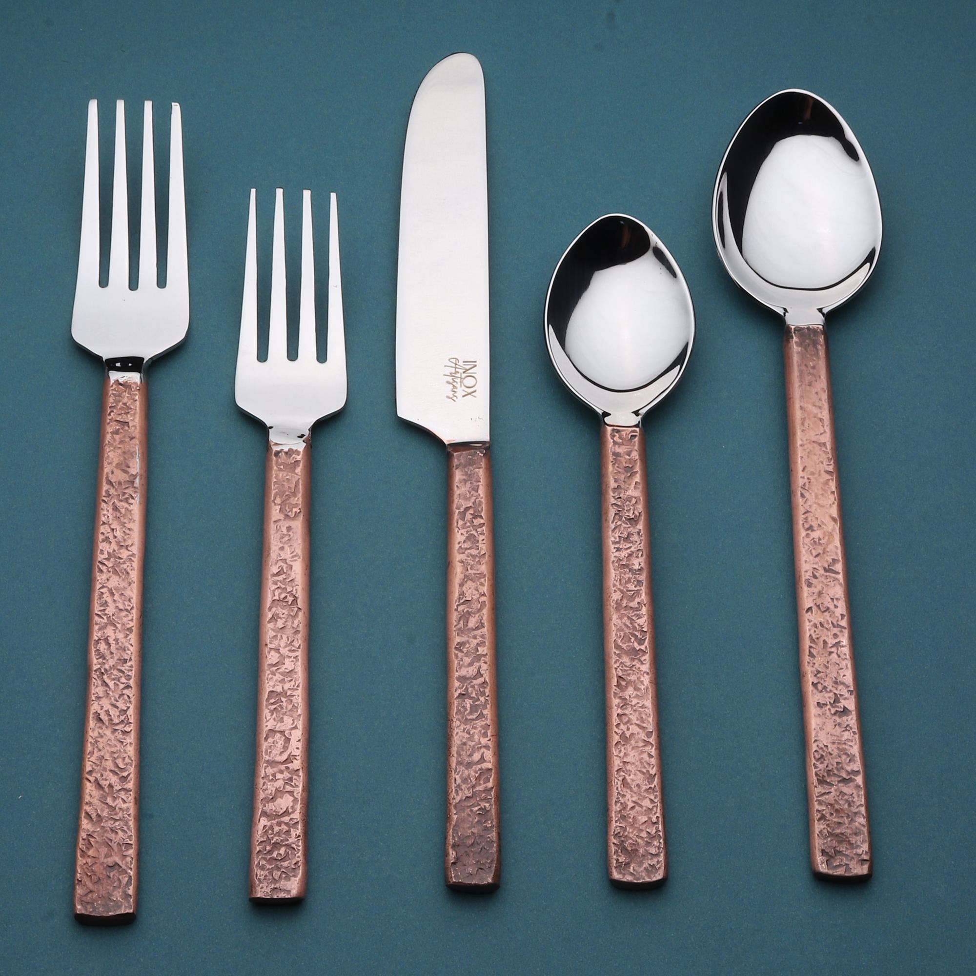 Urban Chiseled Antique Copper Flatware 5 Pcs. Set