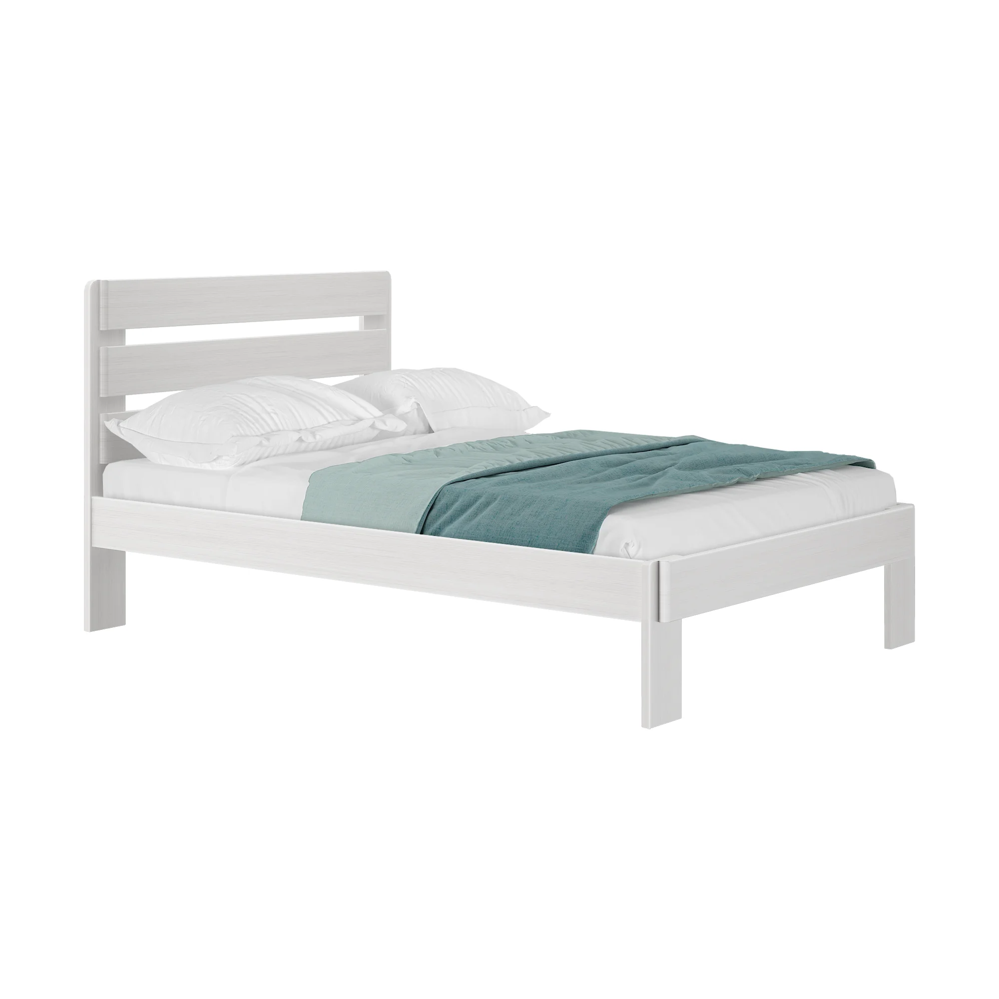 Plank+Beam Farmhouse Full Size Bed Frame with Plank Headboard, Solid Wood Platform Bed, White Wash