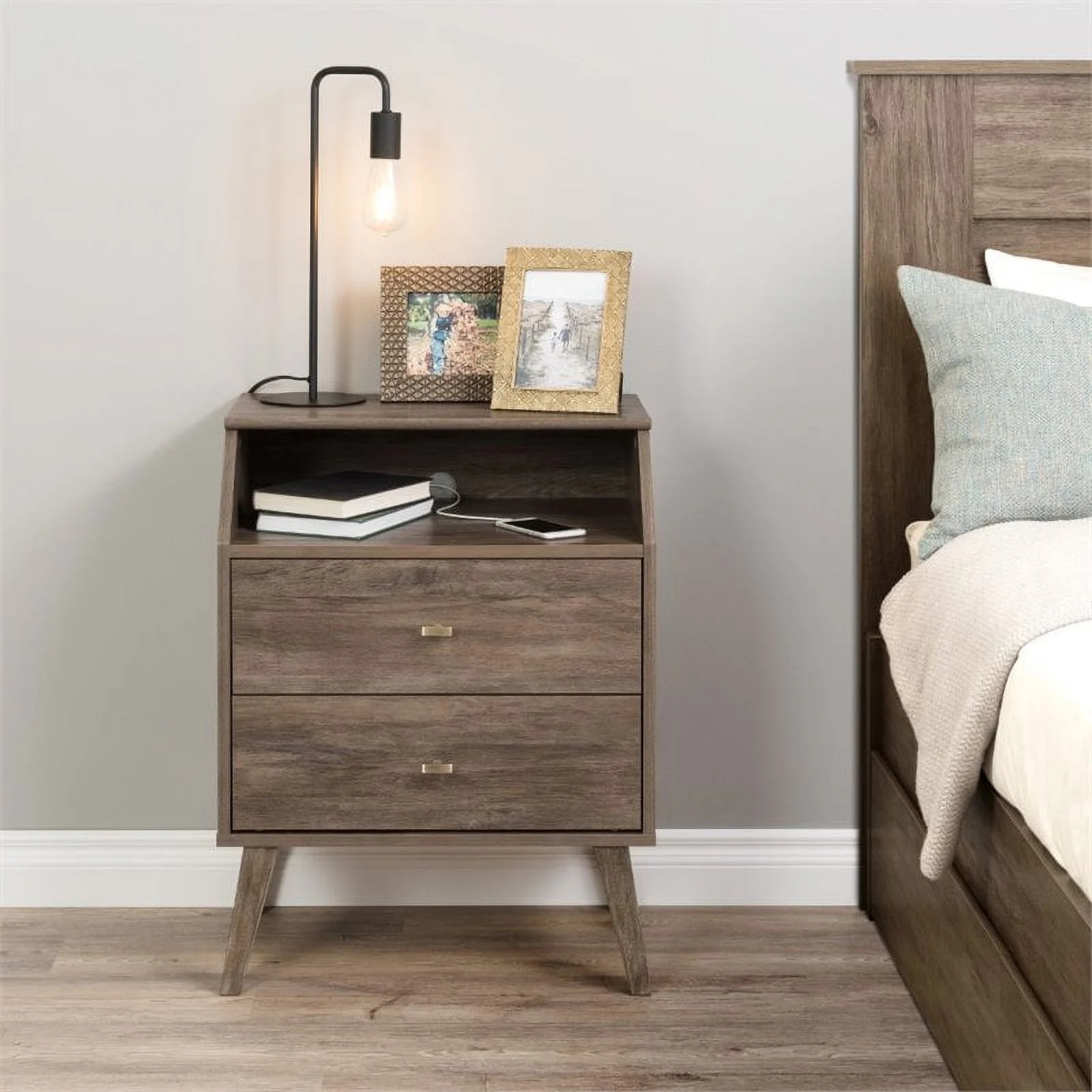 Home Square 3-Piece Furniture Set with 2 Nightstands with Cubby & 4-Drawer Chest