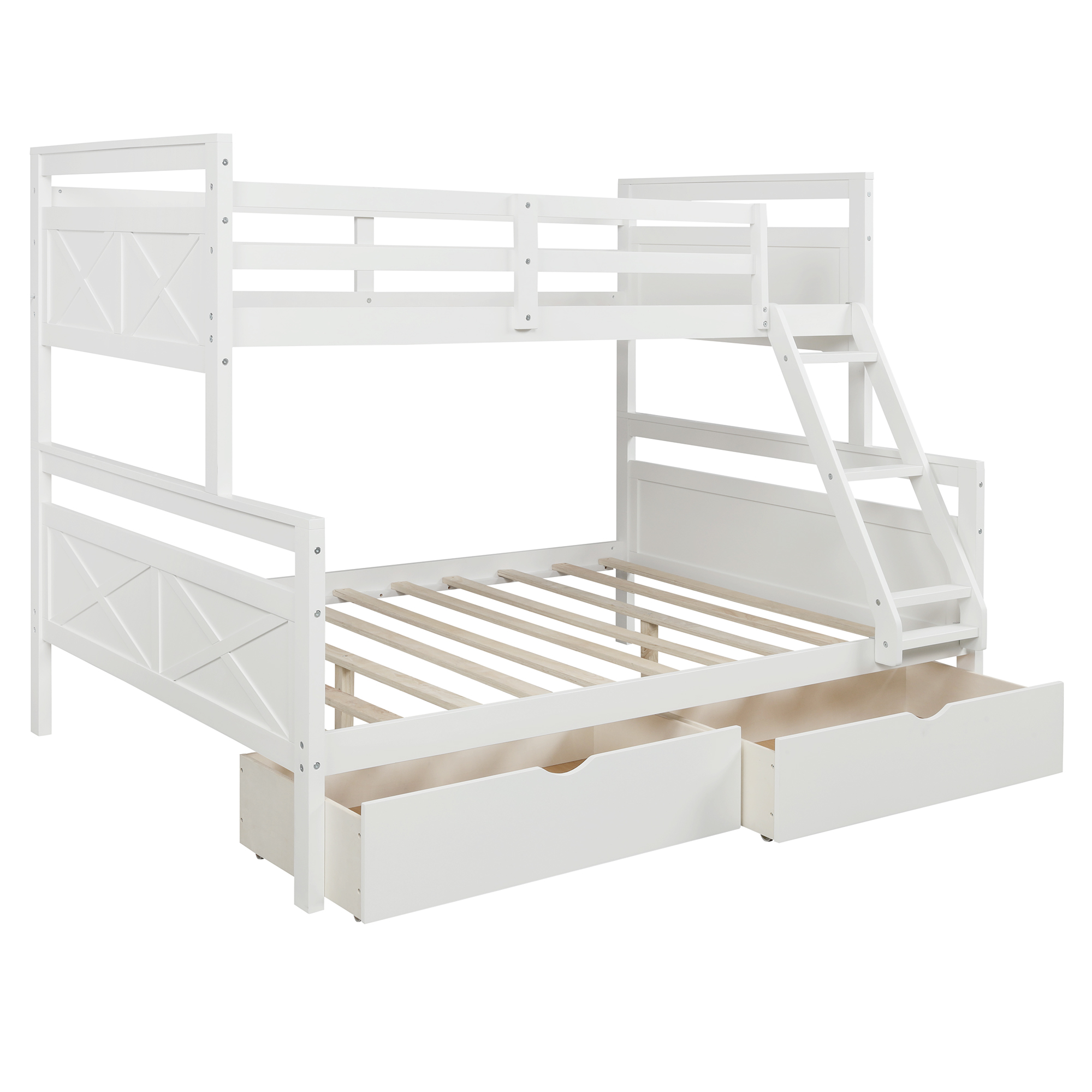 Nestfair White Twin Over Full Bunk Bed with 2-Drawers