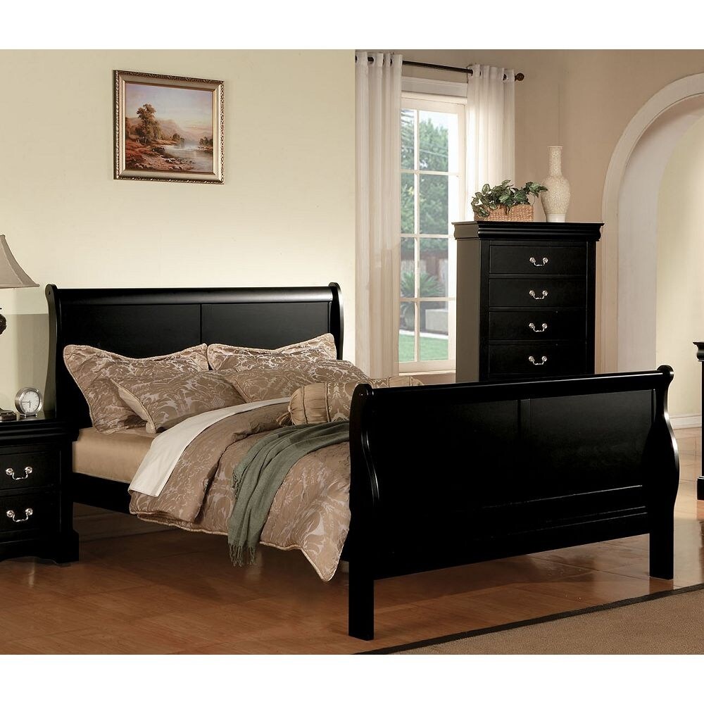 Black Traditional Style King Size Selected Soild Pine Wood Platform Bed with Headboard and Footboard