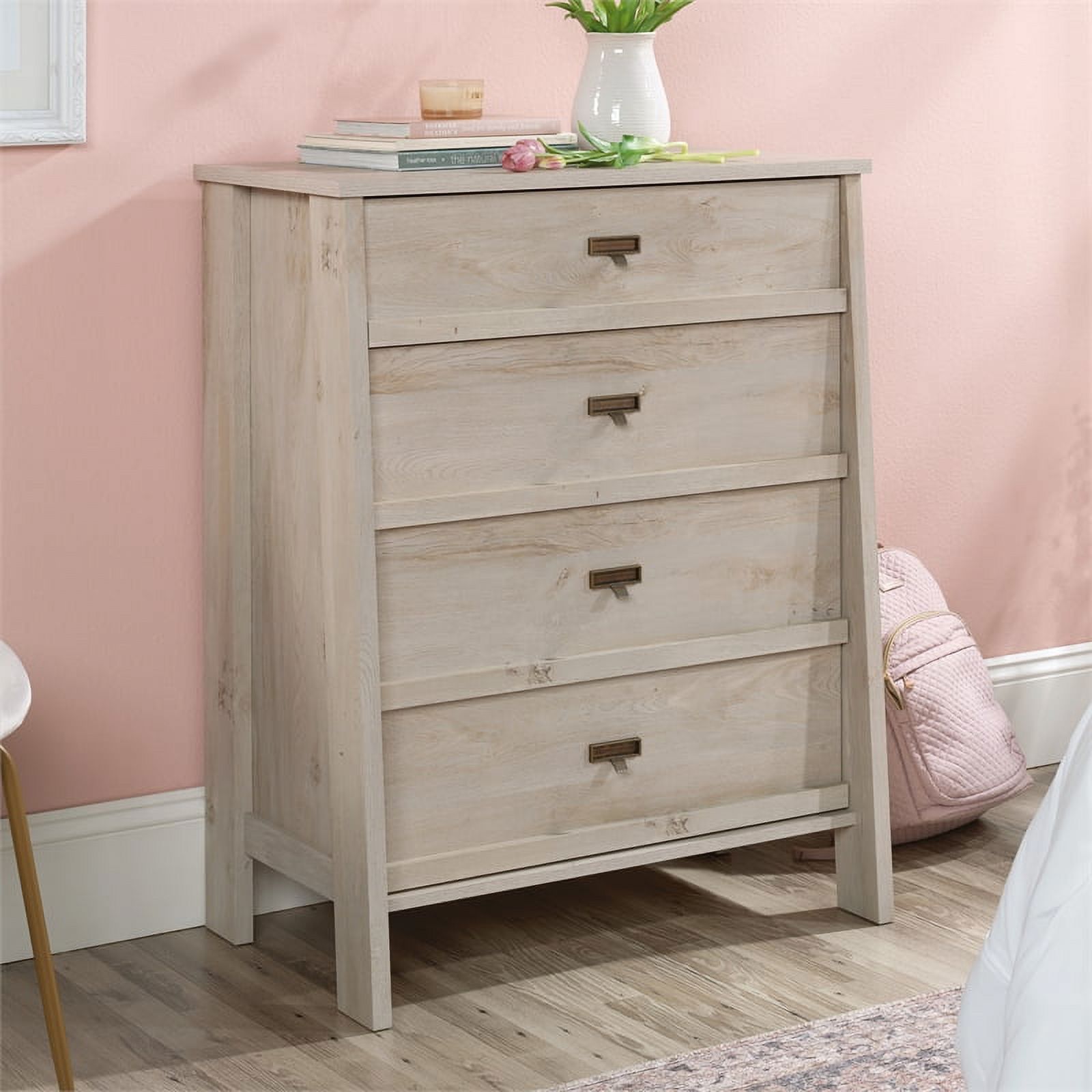 Sauder Trestle 4-Drawer Bedroom Dresser in Chalked Dressernut, Chalked Chestnut Finish