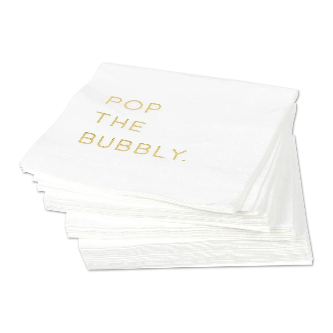 Koyal Wholesale Pop The Bubbly, Funny Quotes Cocktail Napkins, Gold Foil, Bulk 50 Pack Count 3 Ply  Napkins