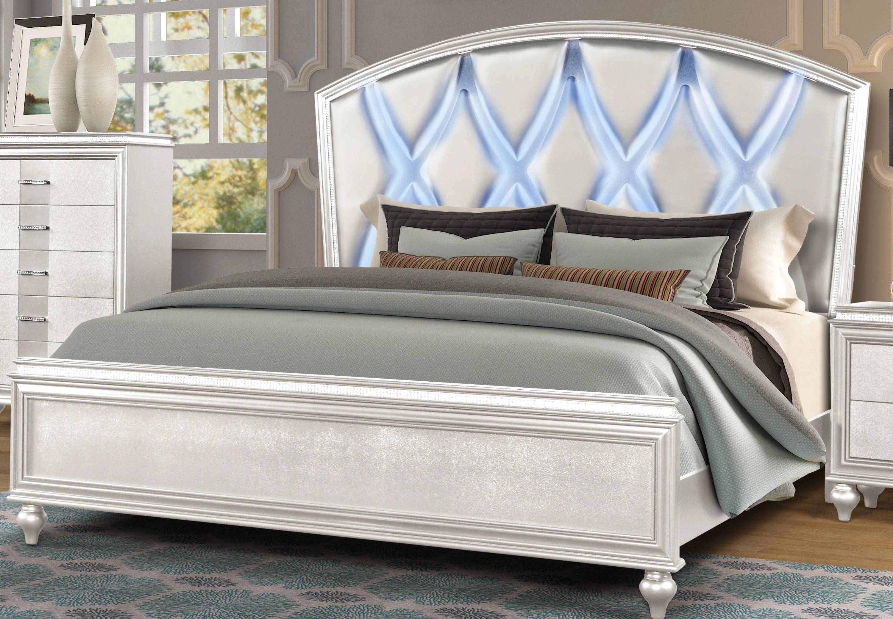 GlowWood Deluxe King Size LED Bed in Snow White