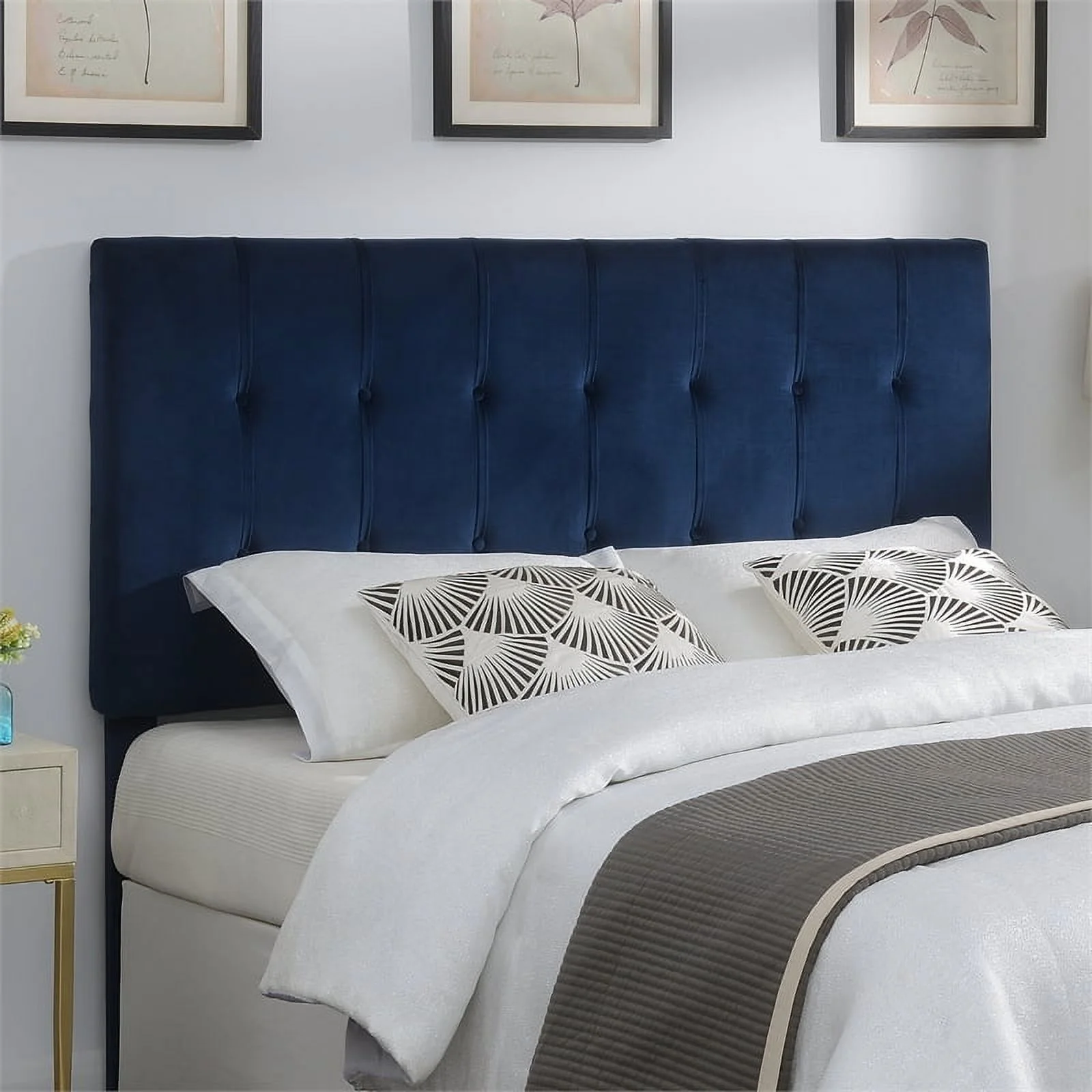 Regina Navy Blue Velvet Upholstered Queen Headboard