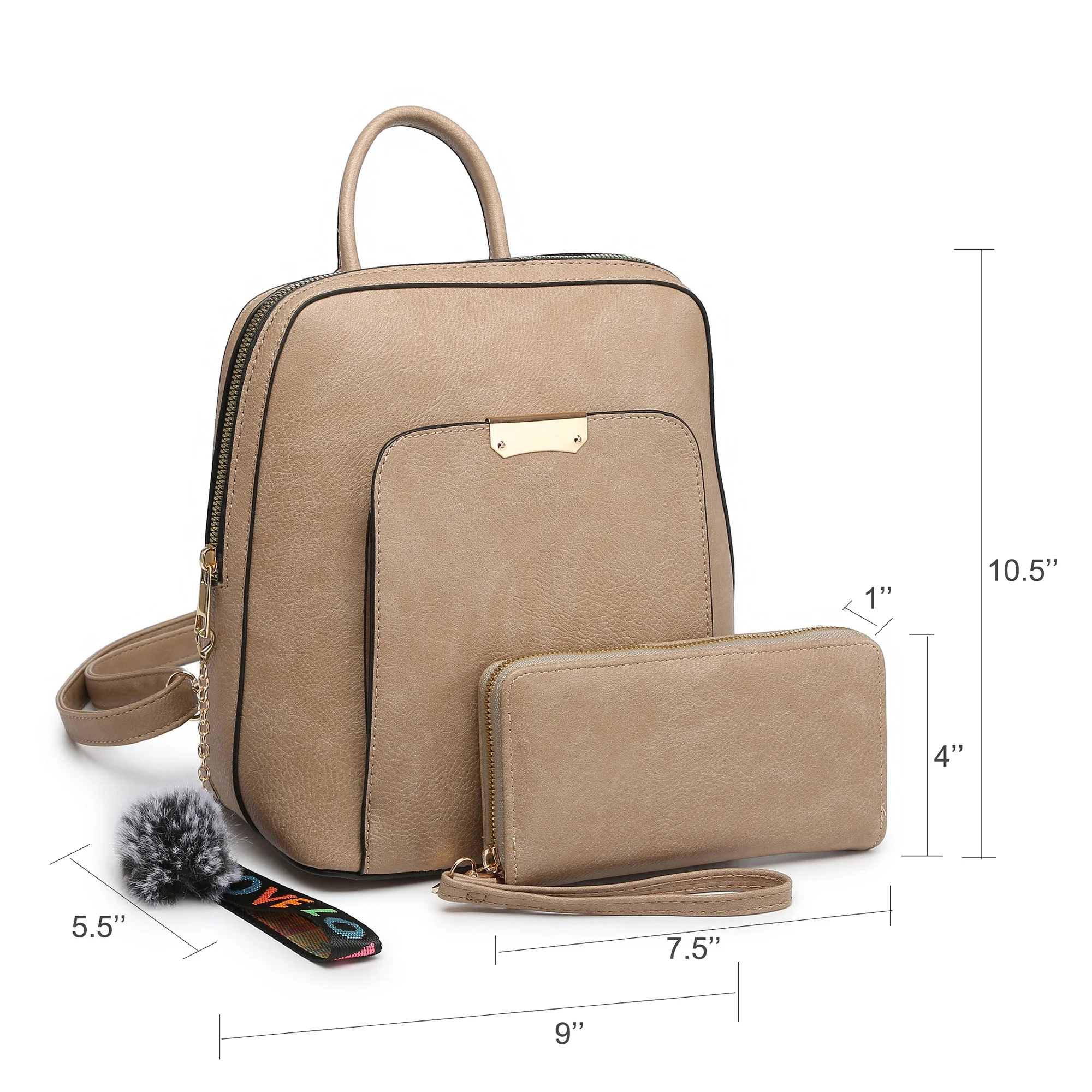 Tepilte Faux Leather Backpack for Women 2Pcs/Set Casual Backpack Purse School Shoulder Bag with Wallet