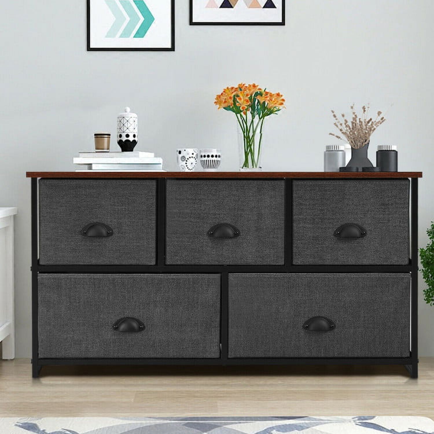 5 Drawer Dresser for Bedroom, Chests of Drawers, Fabric Vertical Dresser Storage Tower, Gray