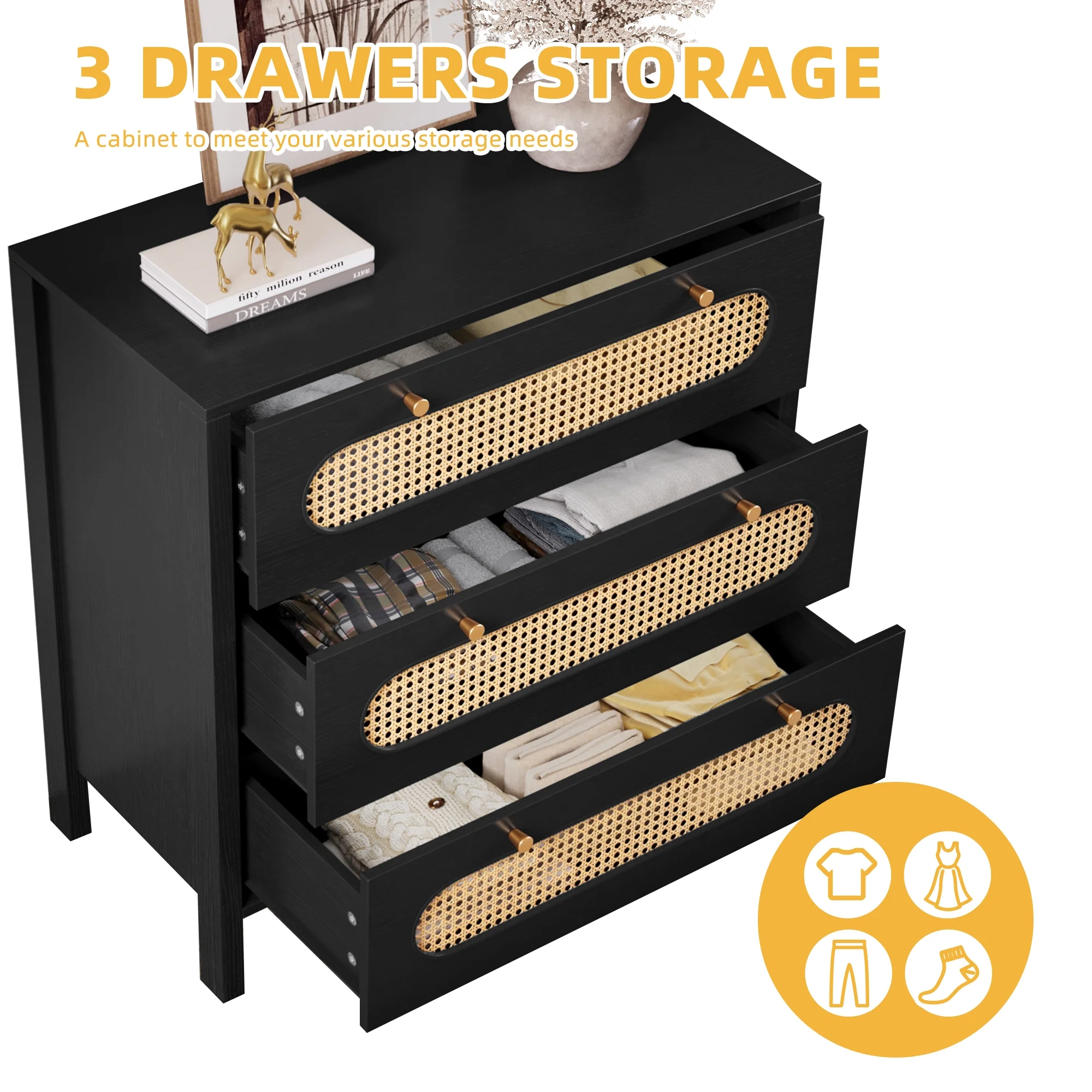 DWVO 3 Drawer Dresser, 32.6