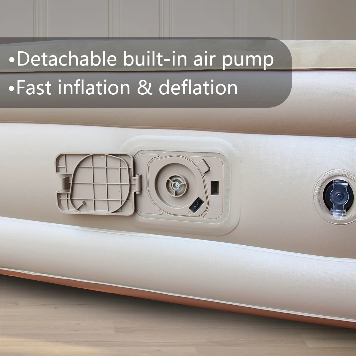 Inflatable Queen Air Mattress with Built-in Pump, 16in Twin Elevated Durable Air Bed 660lb Max, Grey