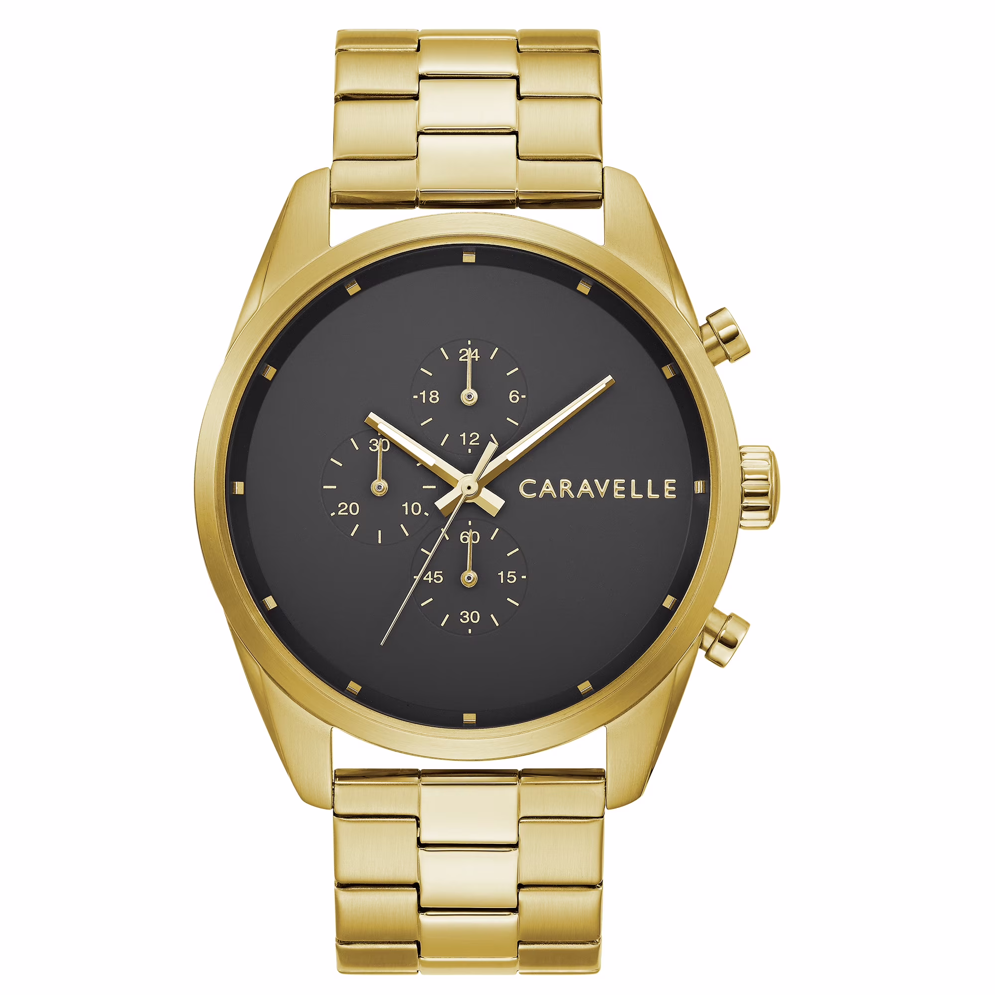 Caravelle Designed By Bulova Men's Gold-Tone Chronograph Watch, Black Dial - 44A113