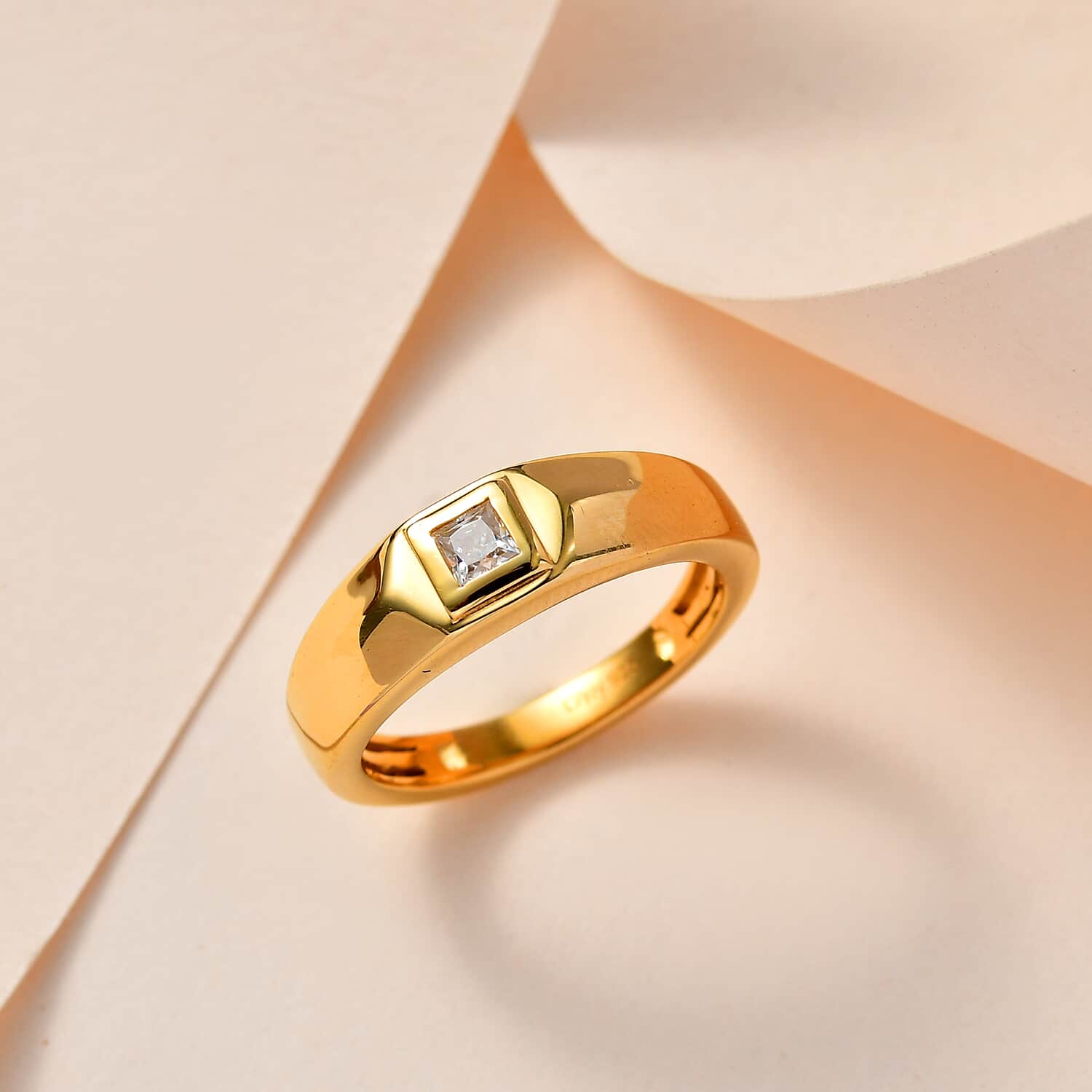 Shop LC Moissanite Square 925 Sterling Silver Vermeil Yellow Gold Plated Solitaire Ring for Women Jewelry Size 9 Ct 0.12 Birthday Gifts for Women