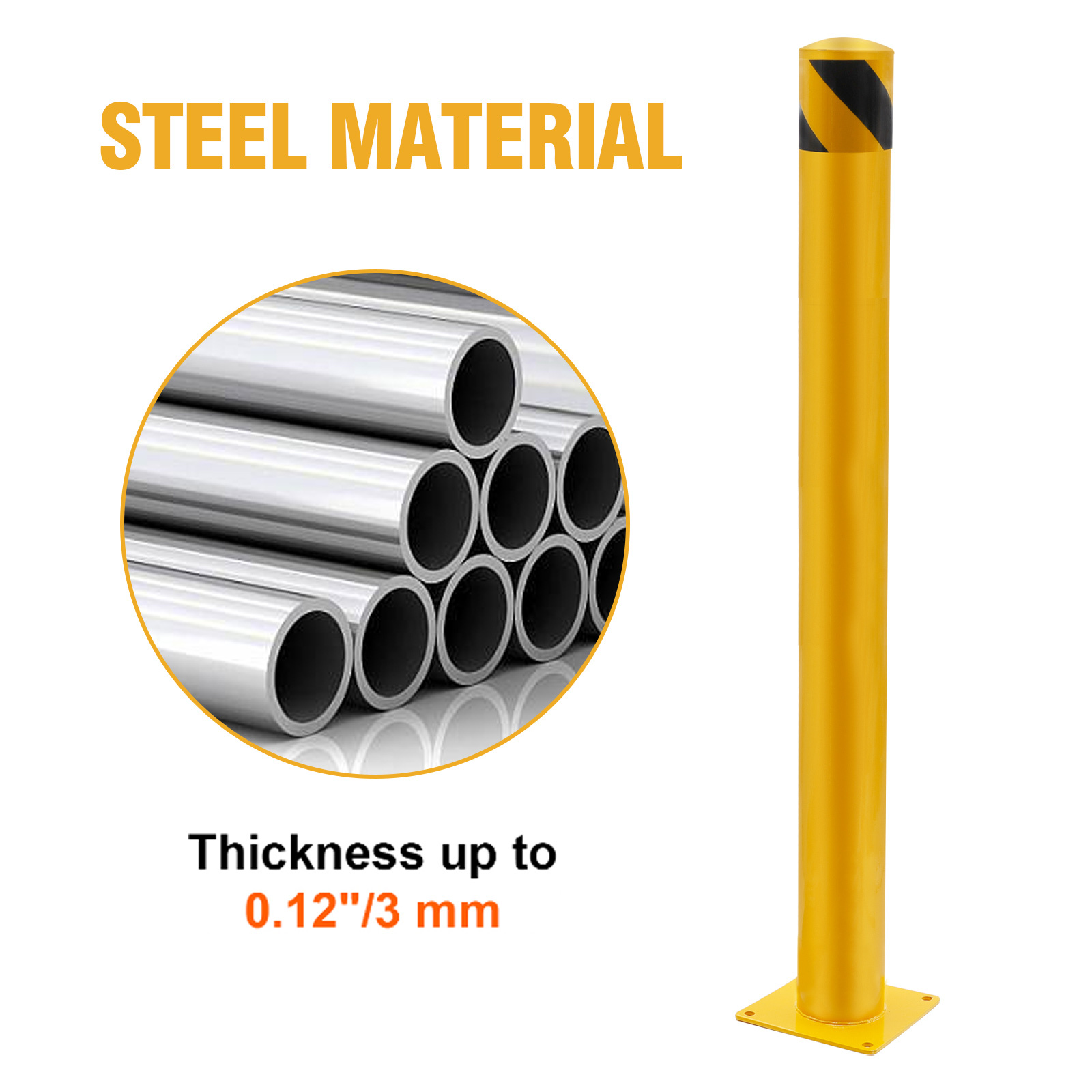 Warning Column, 4.5 x 42'' Safety Bollard, Safety Barrier Bollard with 4 Free Anchor Bolts, Yellow Powder Coat Pipe Steel Safety Barrier for Traffic-Sensitive Area