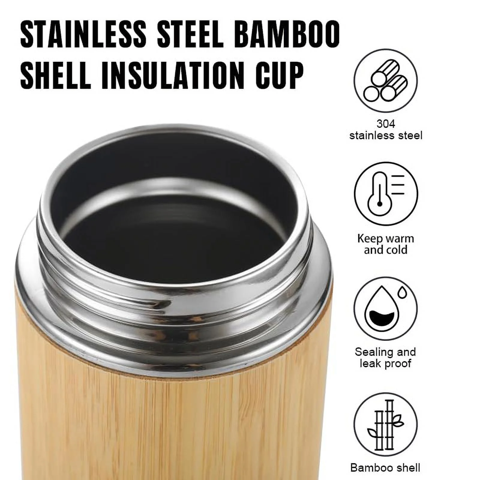 BAMBOO CRAFT THERMOS Cup Double Wall Vacuum Coffee Tumbler Tea Mug Handle Insulated Stainless Steel Water Beverage Bottle Dispenser Slate Matte Para Caf&eacute; Collection