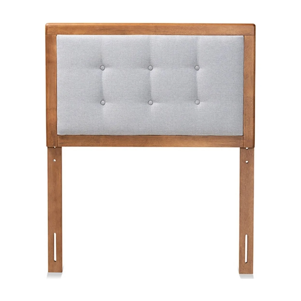 Modern Light Grey Fabric Upholstered and Walnut Brown Finished Wood Twin Size Headboard, Light Grey, Walnut