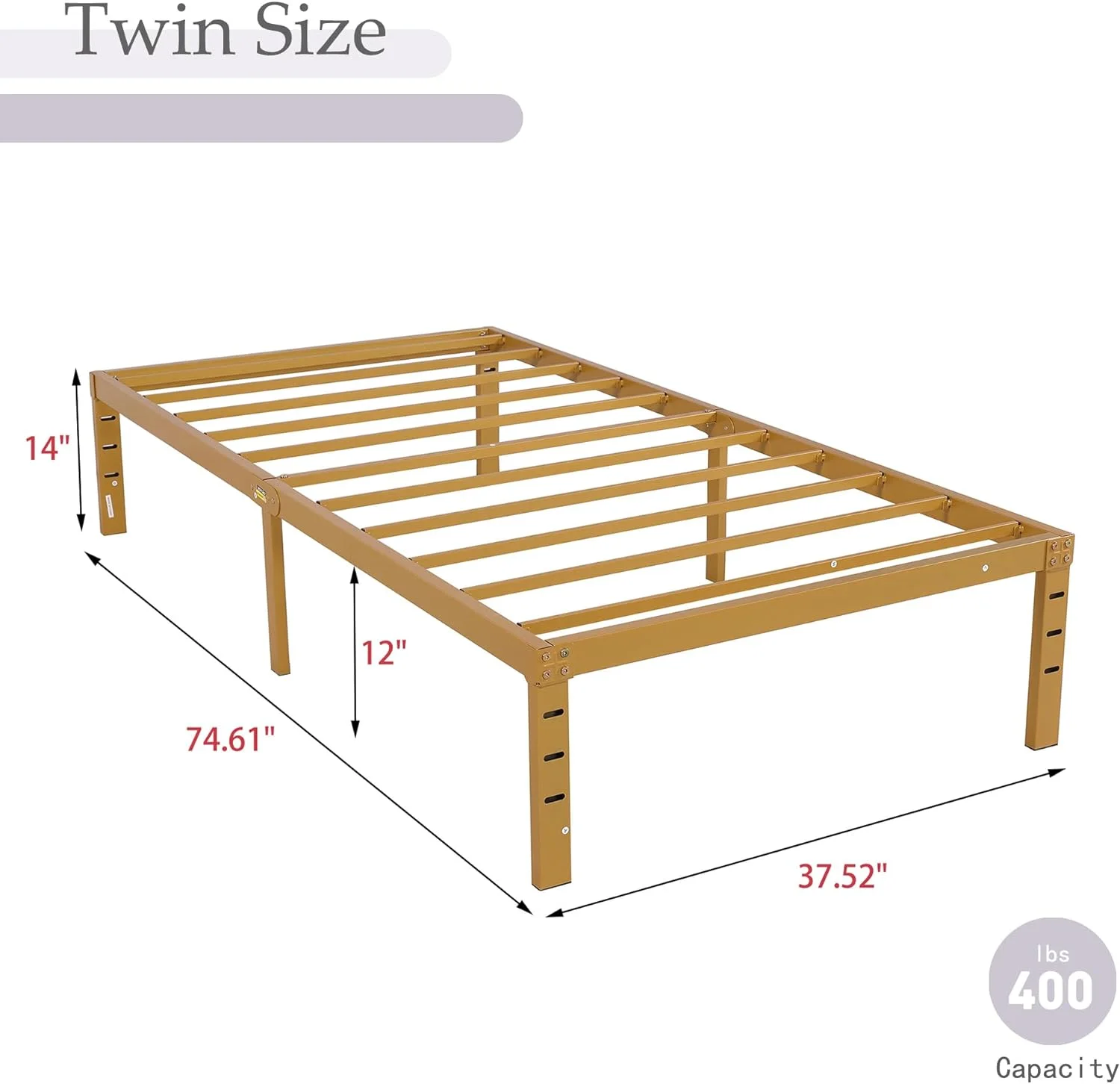 TOBILI Twin Size Bed Frame 14 Inch Metal Platform Bed Frame Heavy Duty Steel Gold
