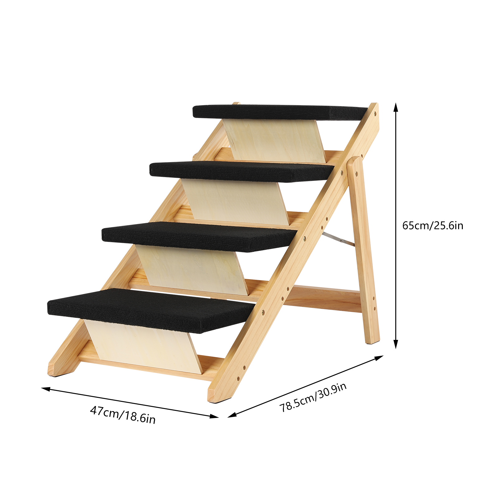 Oukaning Pet Stairs 2-in-1 Dog Ramp Cat Dog Stairs Foldable Pine Wood Natural + Black