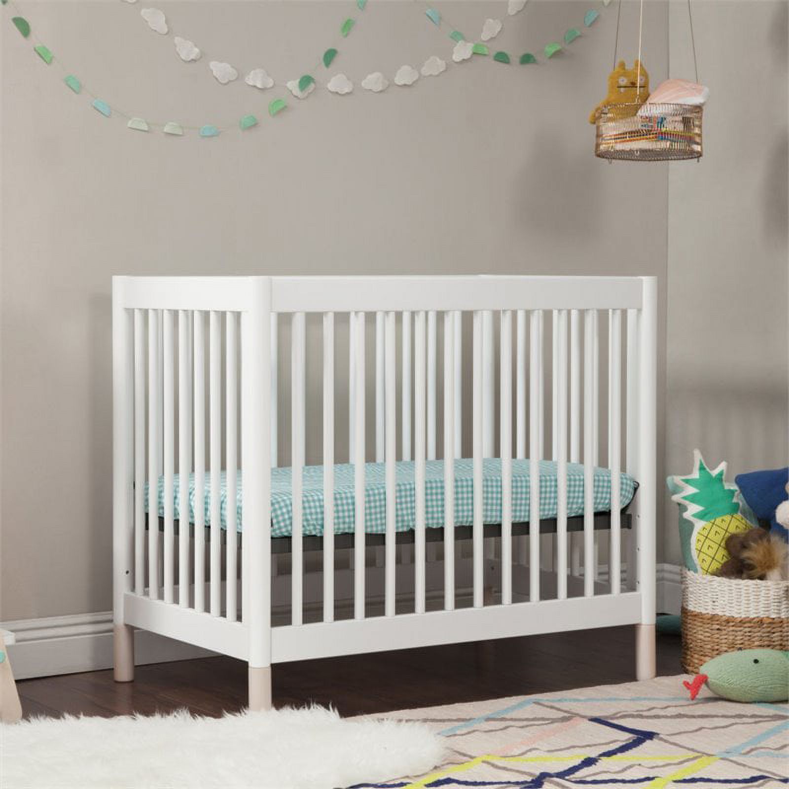 Babyletto Gelato 4 in 1 Convertible Mini Crib in White with Washed Natural Feet